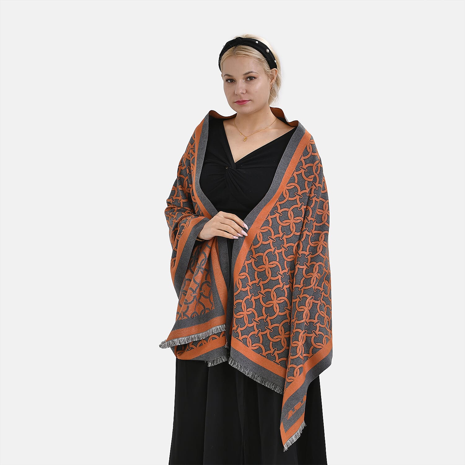 New Arrival at Ideal World - Lattice Shawl (Size 180x1 cm) - Orange - Green