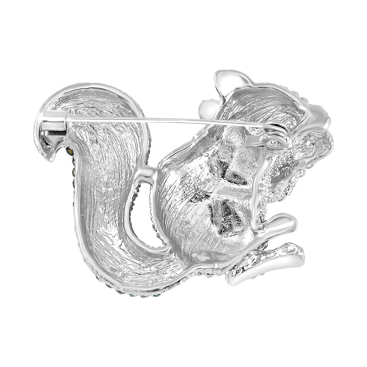 Multi Colour Austrian Crystal Enamelled Squirrel Brooch in Silver Tone