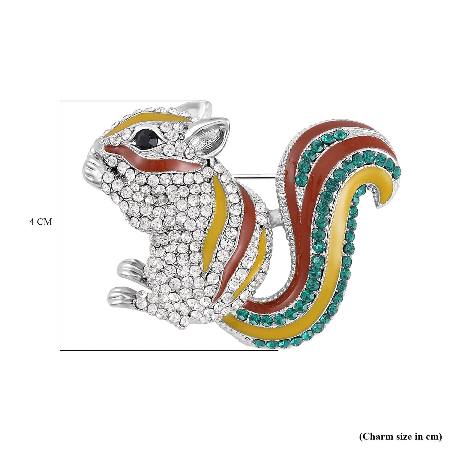 Multi Colour Austrian Crystal Enamelled Squirrel Brooch in Silver Tone