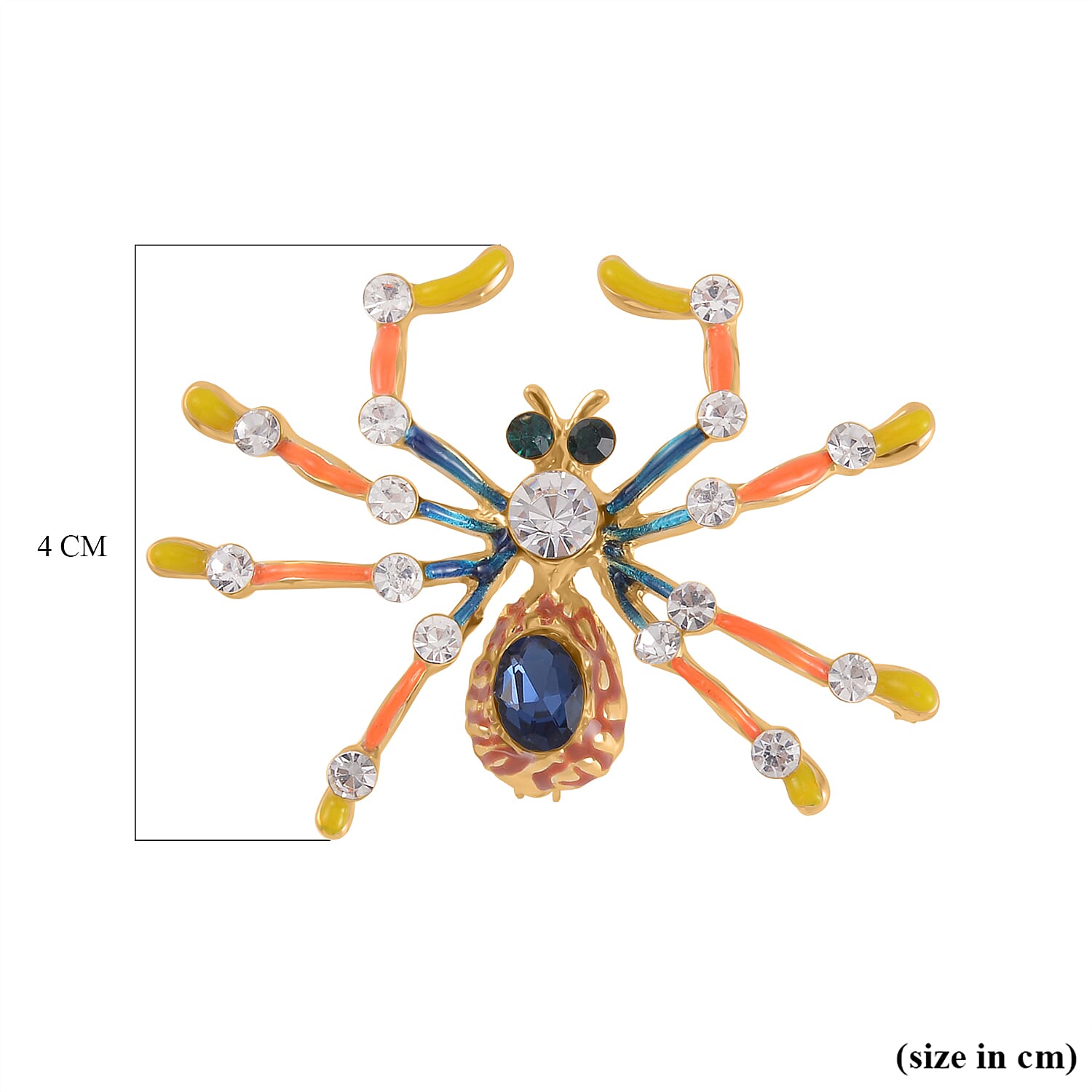 Multi Colour Austrian Crystal Spider Brooch in Yellow Gold Tone