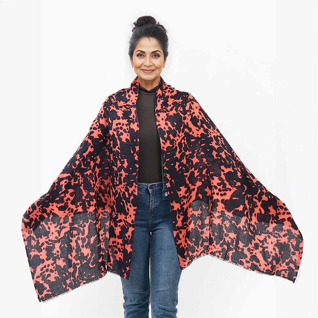 La Marey 100% Cashmere Printed Pashmina Woolen Scarf with Gift Box (Size 190x70cm) - Orange & Black