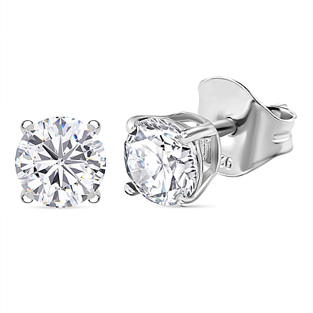 Moissanite Solitaire Stud Earrings in Platinum Overlay Sterling Silver 1.04 Ct