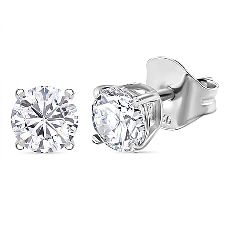Moissanite Stud Earrings with Push Back in Platinum Overlay Sterling Silver 0.84 Ct.