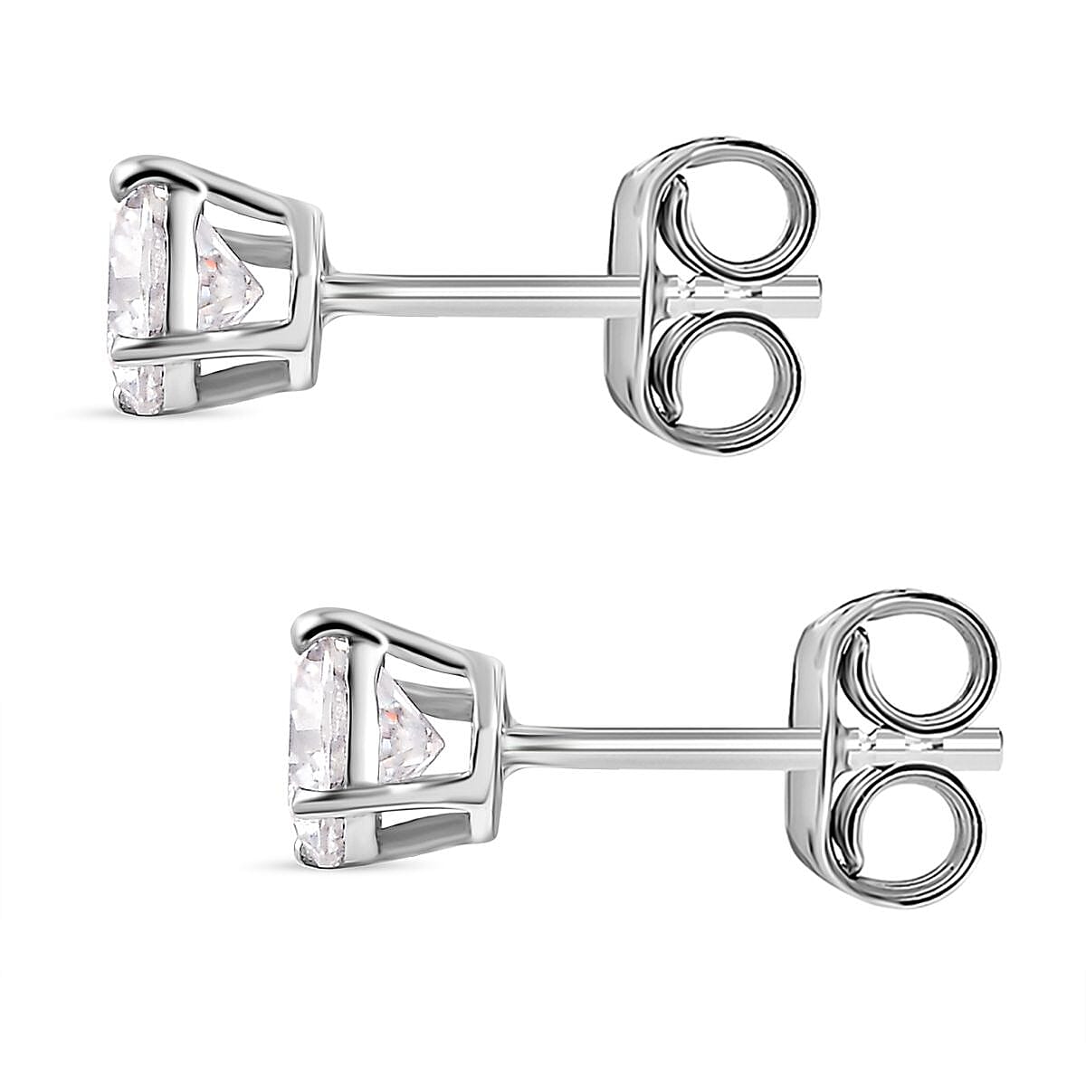 Moissanite Stud Earrings with Push Back in Platinum Overlay Sterling Silver 0.84 Ct. Moissanite Stud Earrings with Push Back in Platinum Overlay Sterling Silver 0.84 Ct.