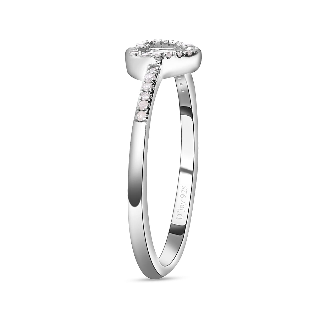 Diamond Heart Ring in Platinum Overlay Sterling Silver 0.15 Ct