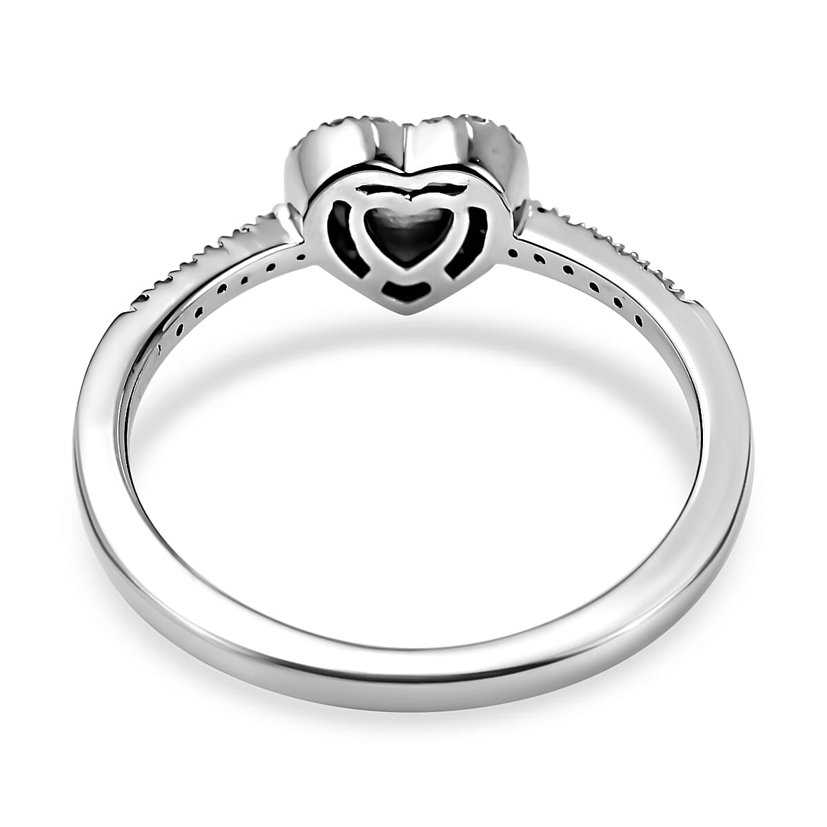 Diamond Heart Ring in Platinum Overlay Sterling Silver 0.15 Ct