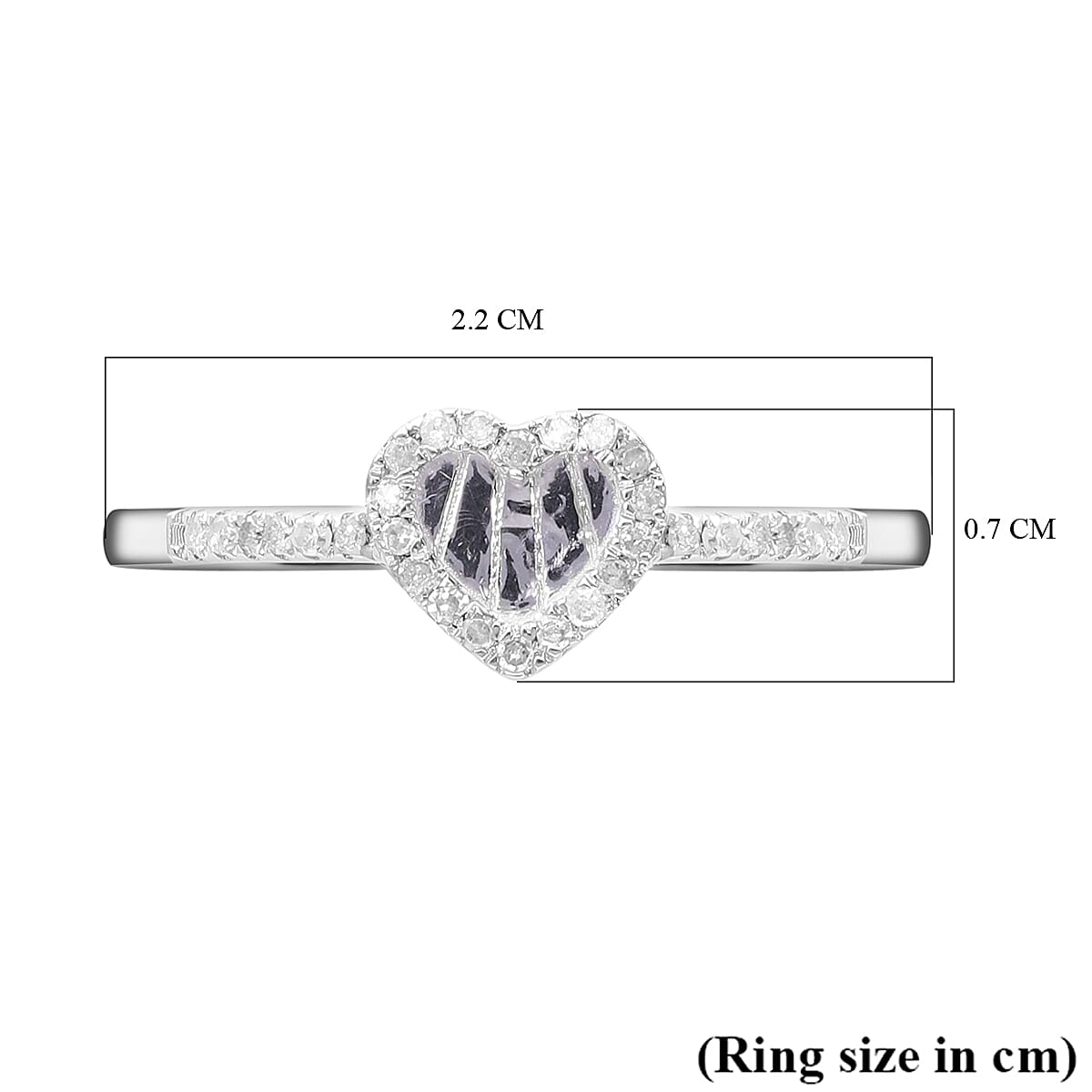Diamond Heart Ring in Platinum Overlay Sterling Silver 0.15 Ct