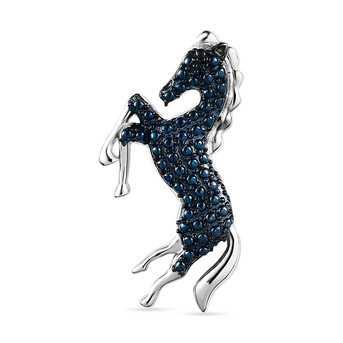 Blue Diamond Horse Pendant in Platinum Overlay Sterling Silver