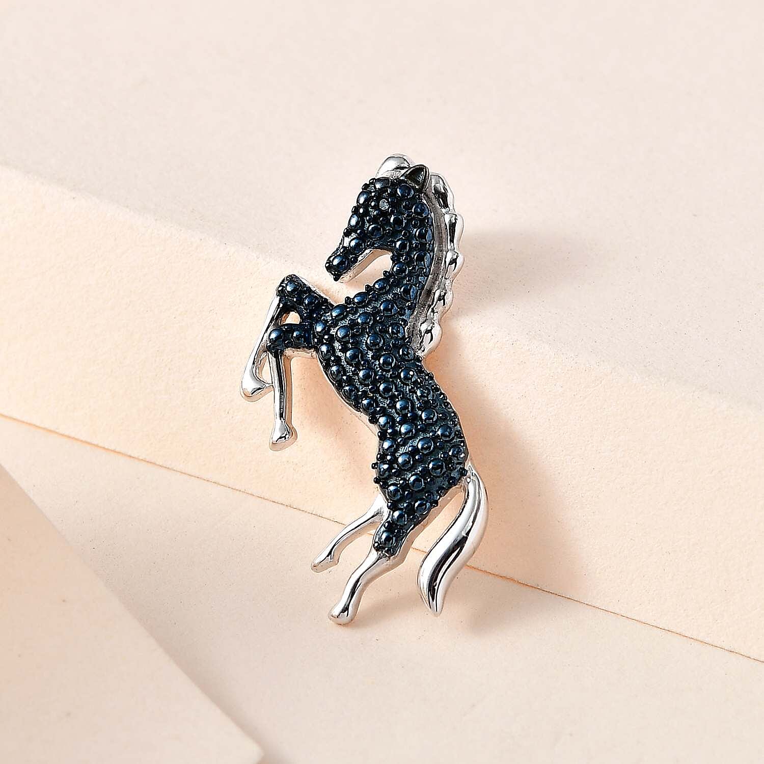 Blue Diamond Horse Pendant in Platinum Overlay Sterling Silver