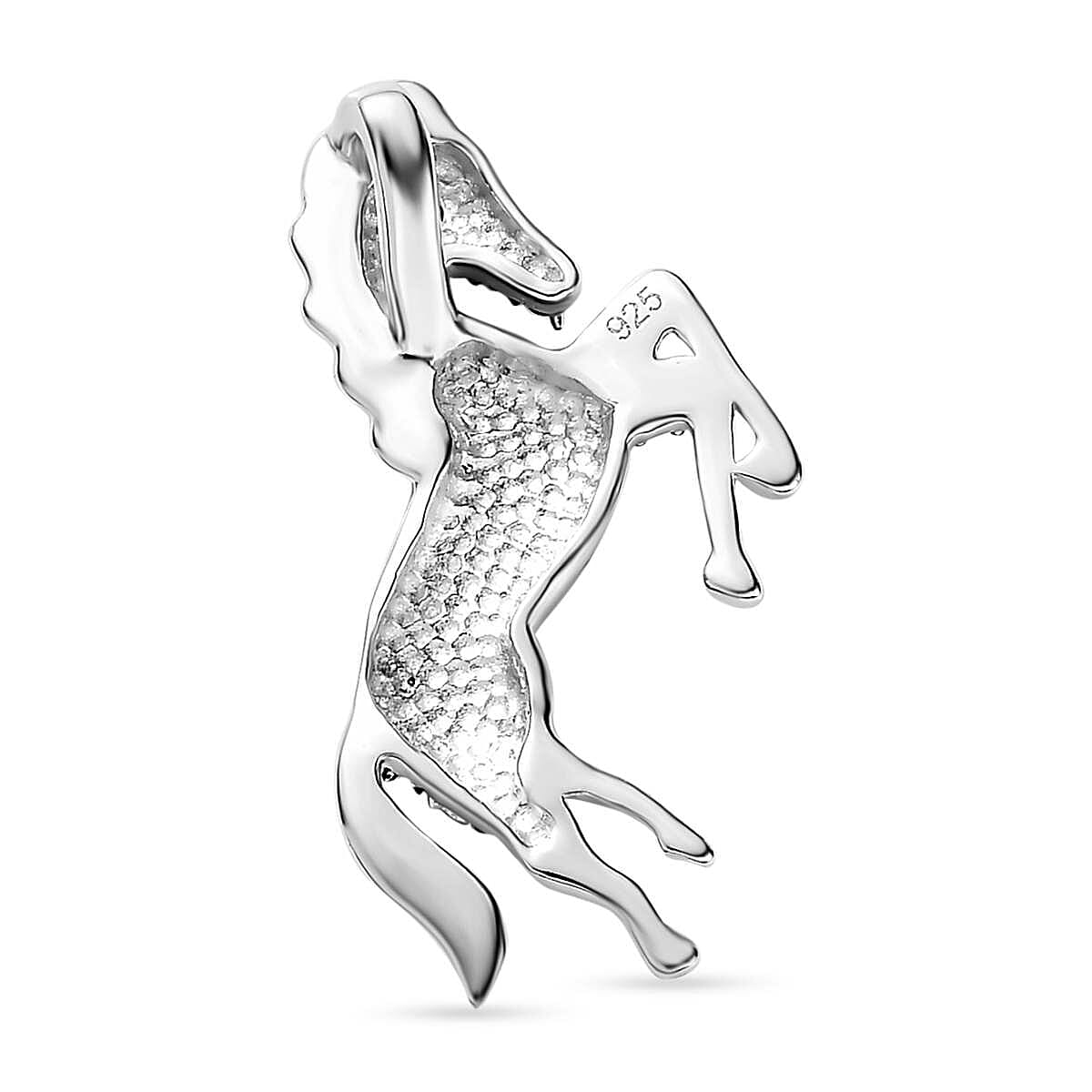 Blue Diamond Horse Pendant in Platinum Overlay Sterling Silver