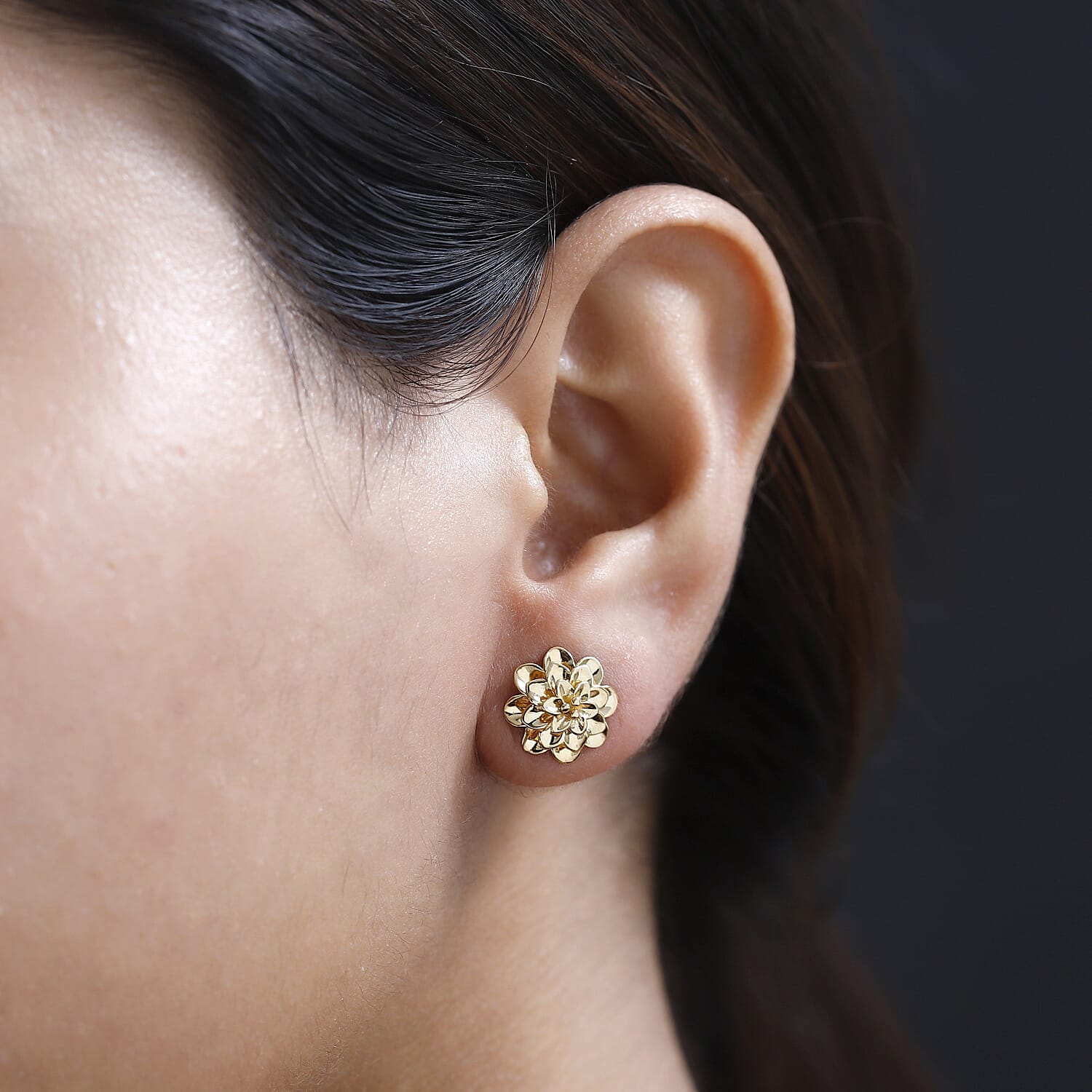 Designer Inspired - 18K Yellow Gold Vermeil Plated Sterling Silver Floral Stud Earrings