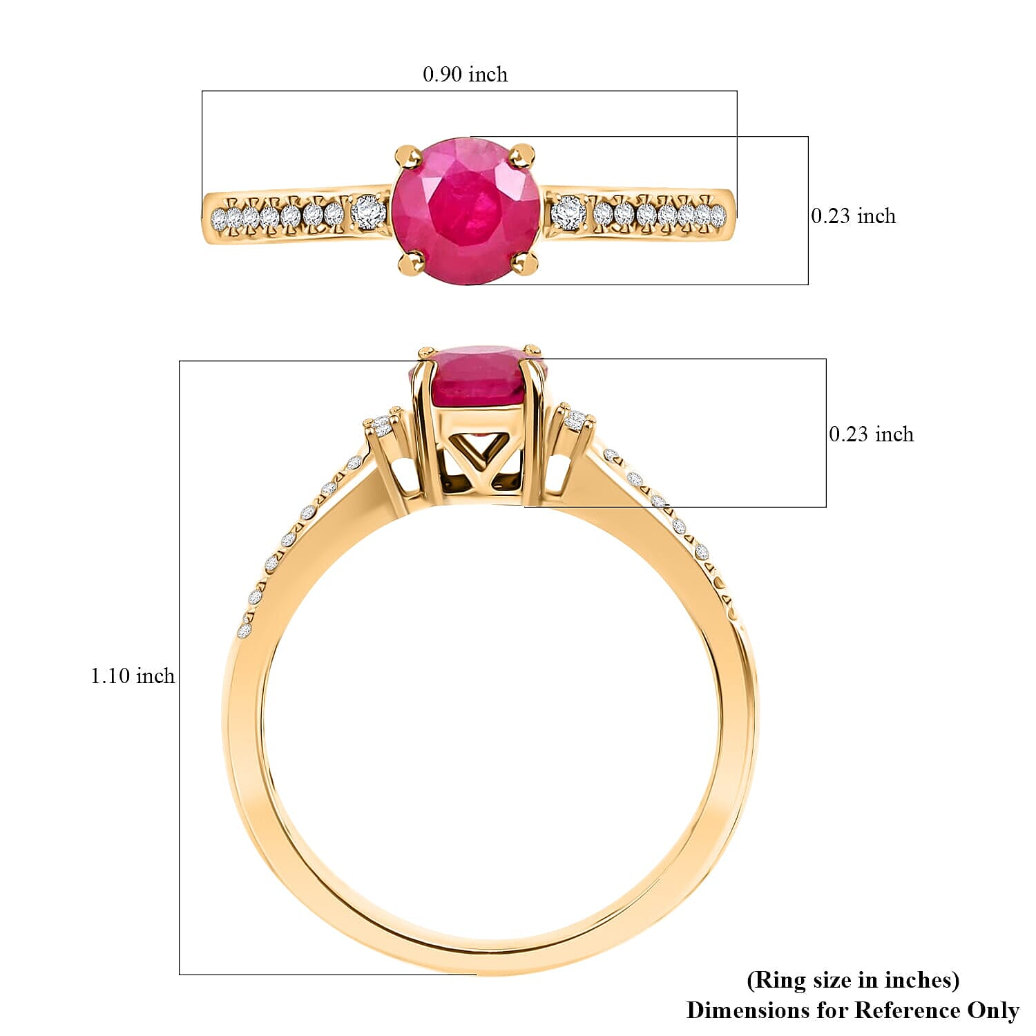 14K Yellow Gold  AAA  Mozambique Ruby, White Diamond I2 Ring 1.20 ct,  Gold Wt. 3.44 Gms  1.200  Ct.
