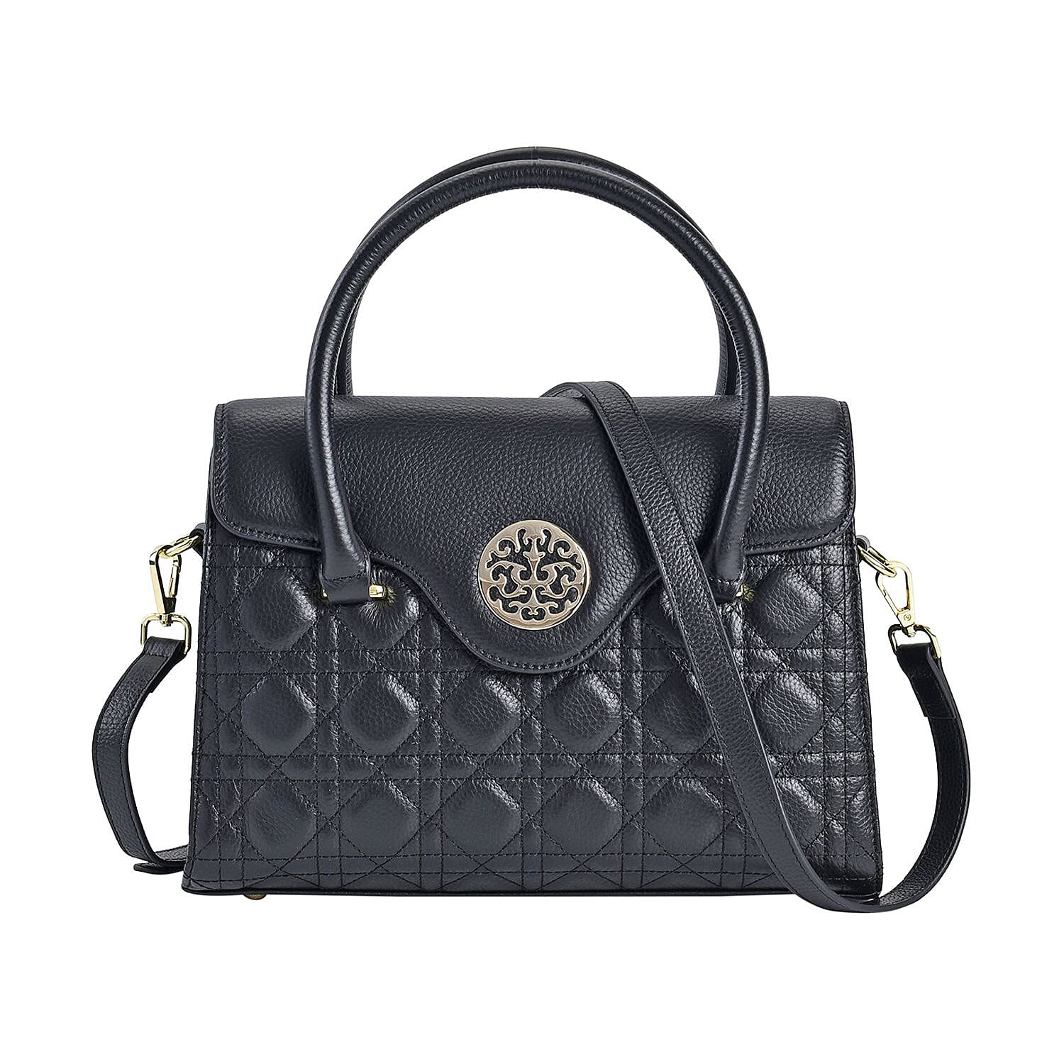  Genuine Leather Crossbody Bag with 2 Exterior Zipped Pockets & Shoulder Strap - Black