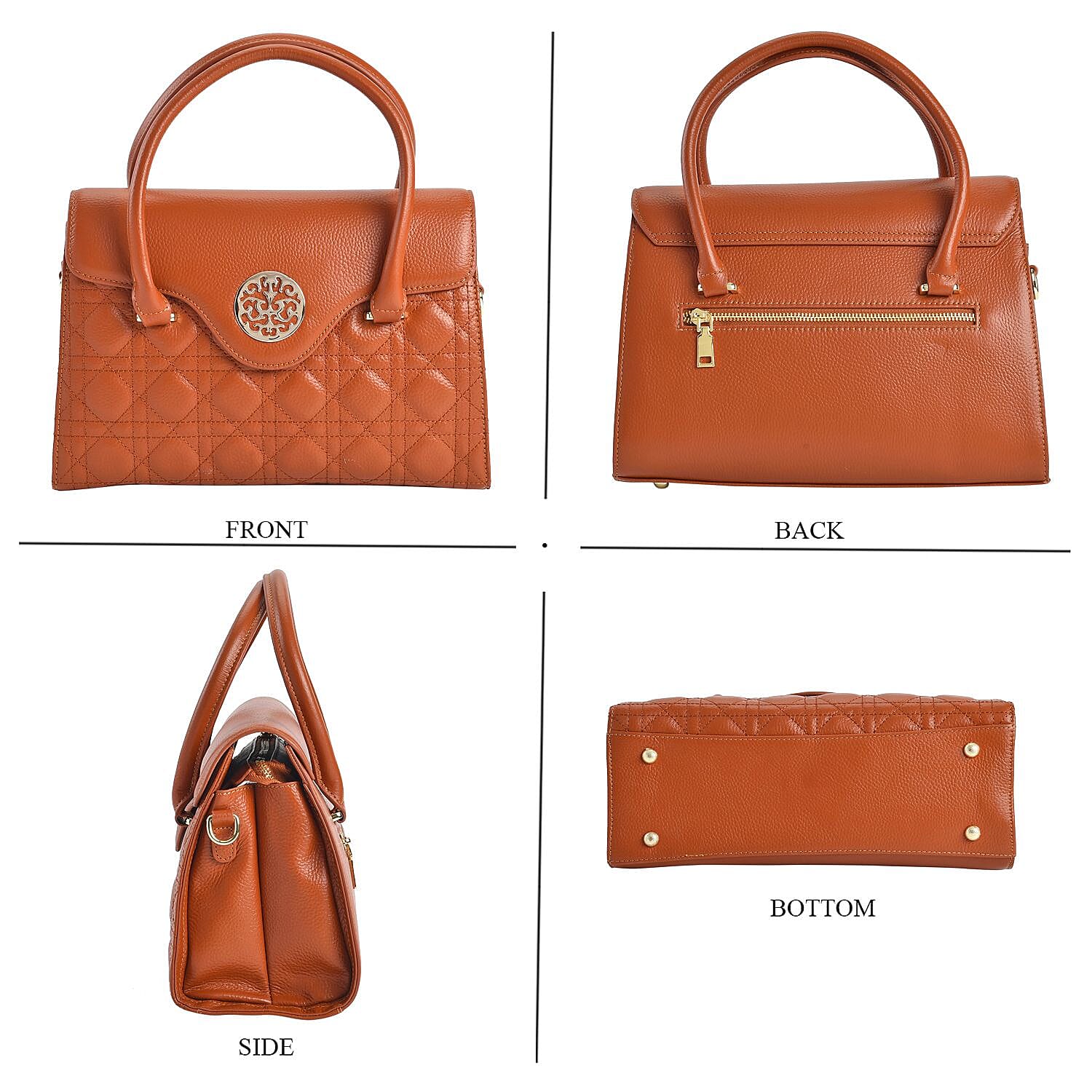 Genuine Leather Crossbody Bag with 2 Exterior Zipped Pockets & Shoulder Strap - Tan