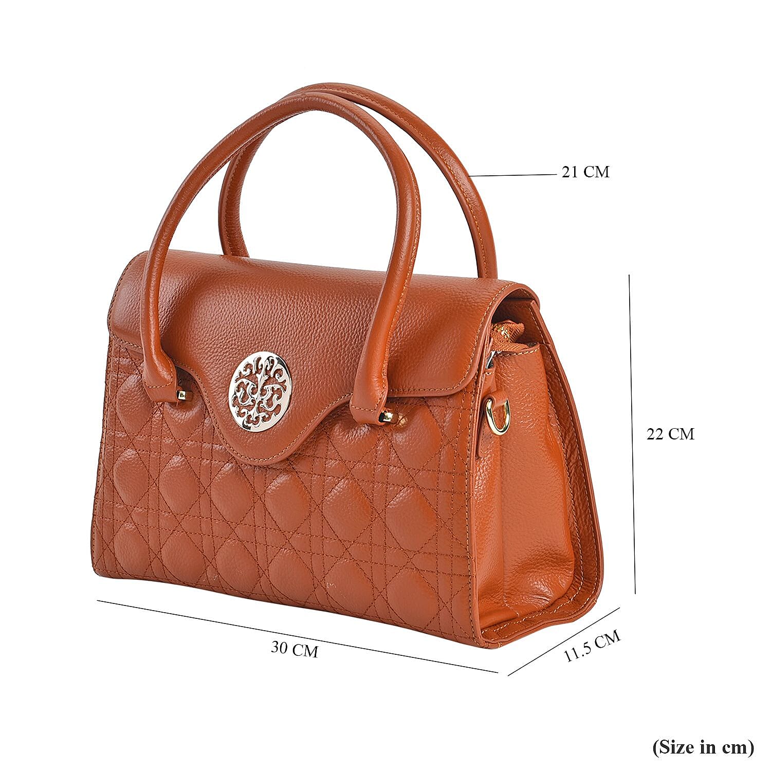 Genuine Leather Crossbody Bag with 2 Exterior Zipped Pockets & Shoulder Strap - Tan