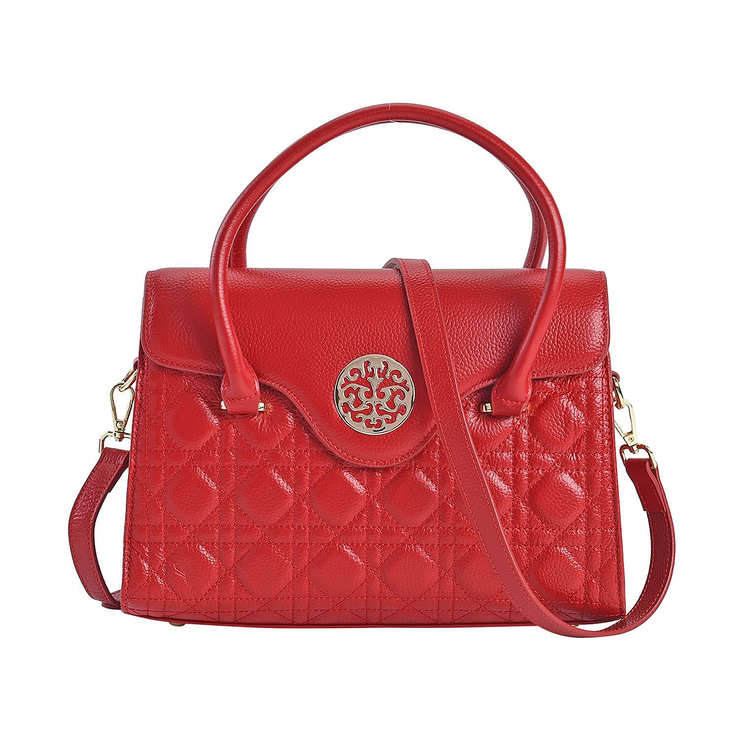 Genuine Leather Crossbody Bag with 2 Exterior Zipped Pockets - Shoulder Strap - Burgundy