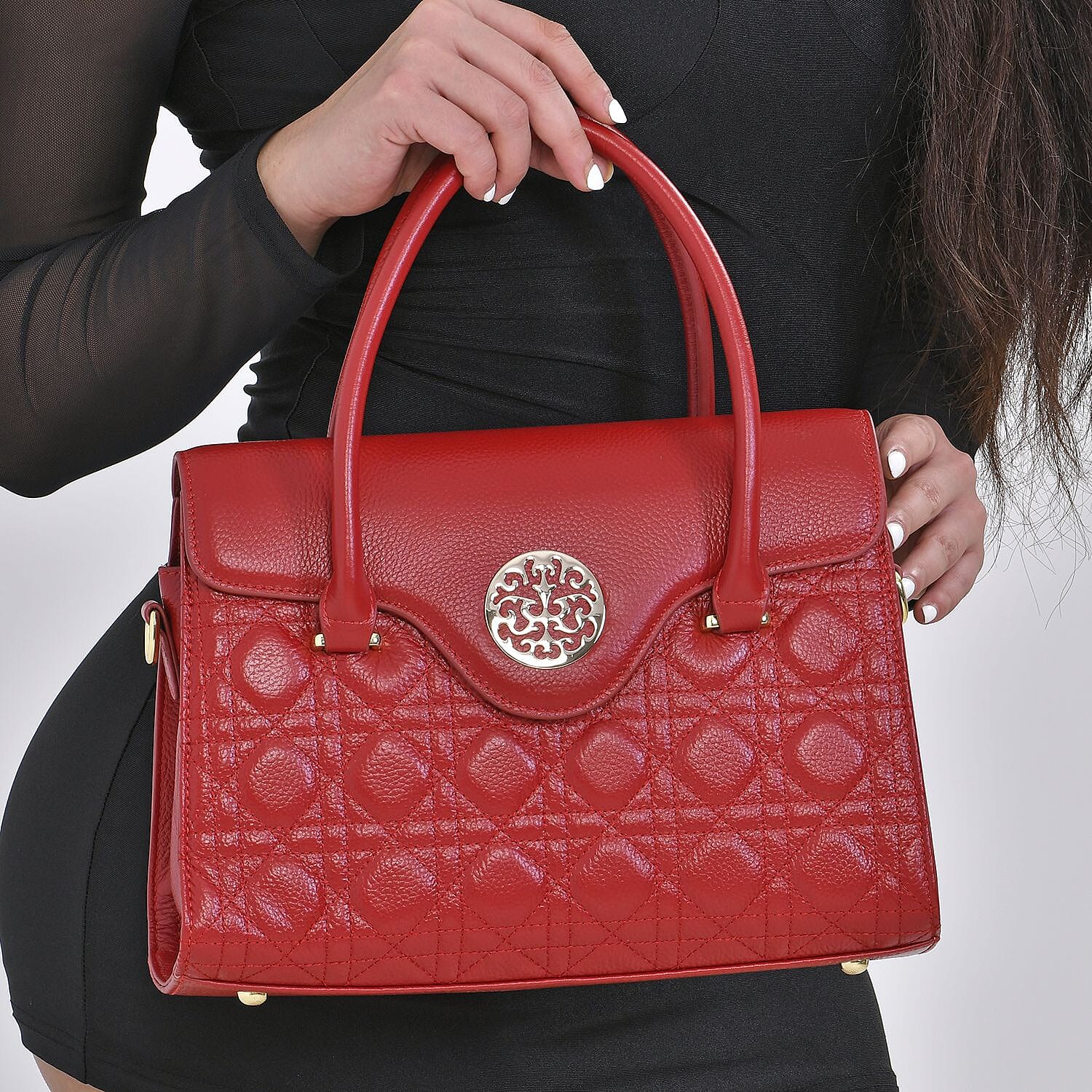 Genuine Leather Crossbody Bag with 2 Exterior Zipped Pockets - Shoulder Strap - Burgundy