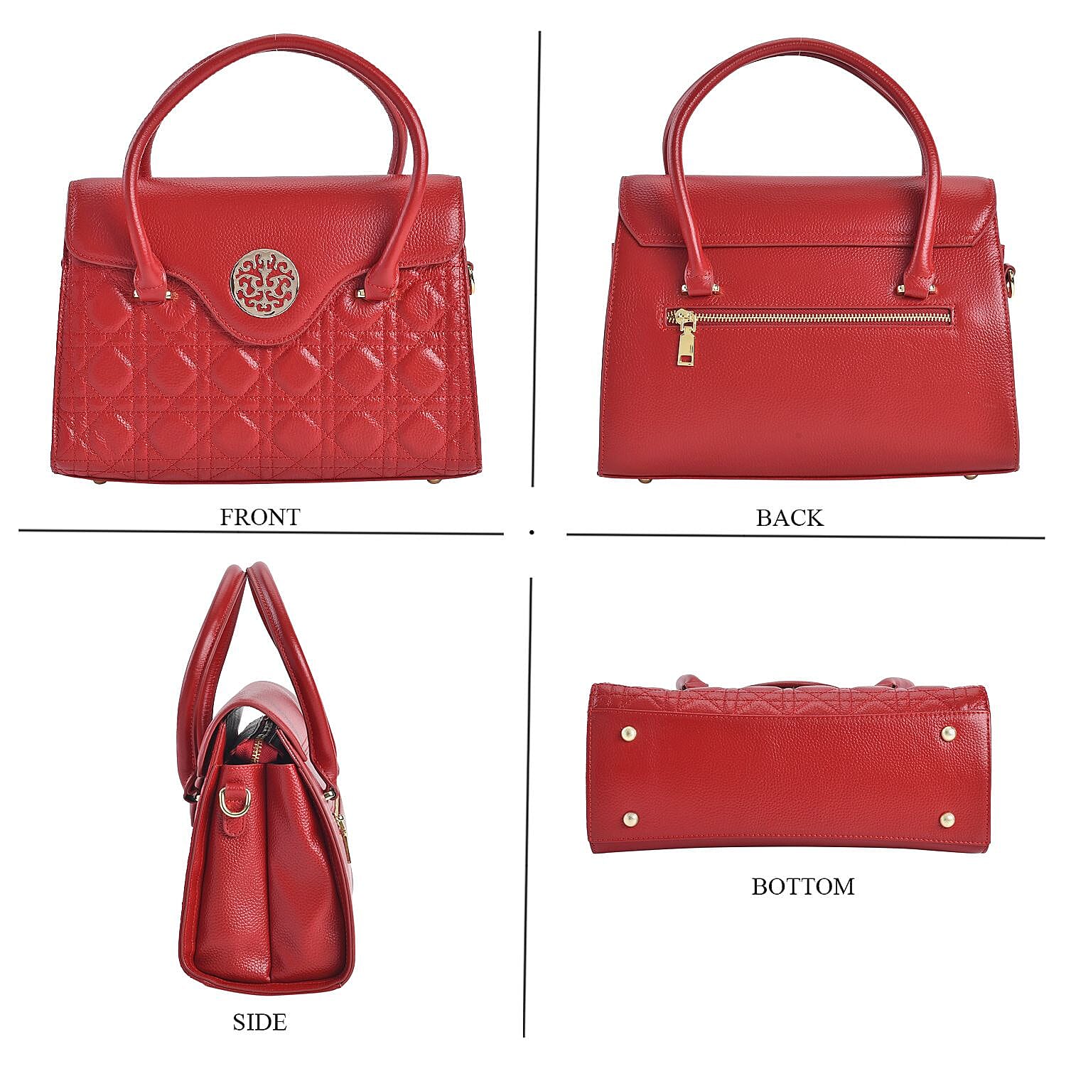 Genuine Leather Crossbody Bag with 2 Exterior Zipped Pockets - Shoulder Strap - Burgundy