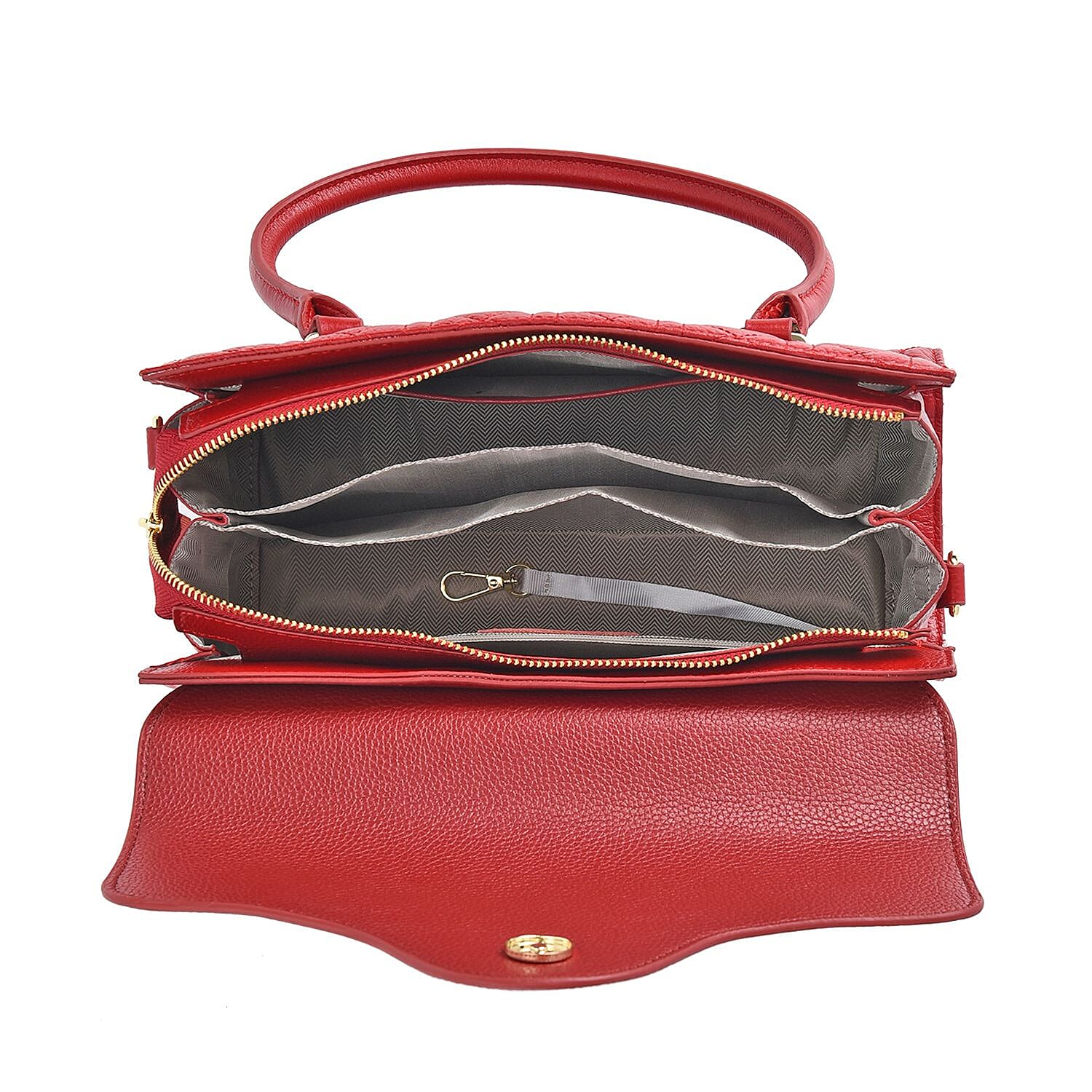 Genuine Leather Crossbody Bag with 2 Exterior Zipped Pockets - Shoulder Strap - Burgundy