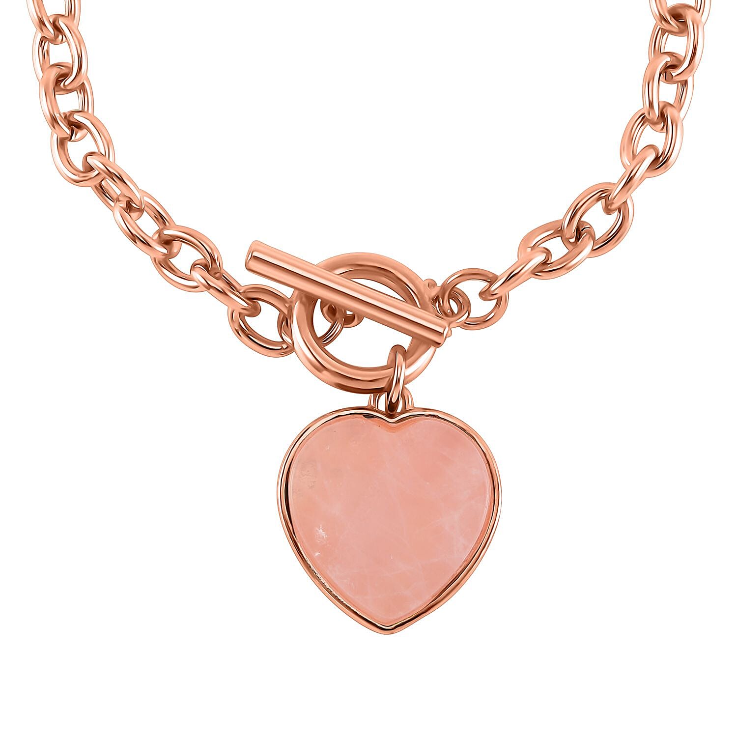 Rose Quartz Flat Heart Charm Toggle Lock Bracelet (Size - 7.5)