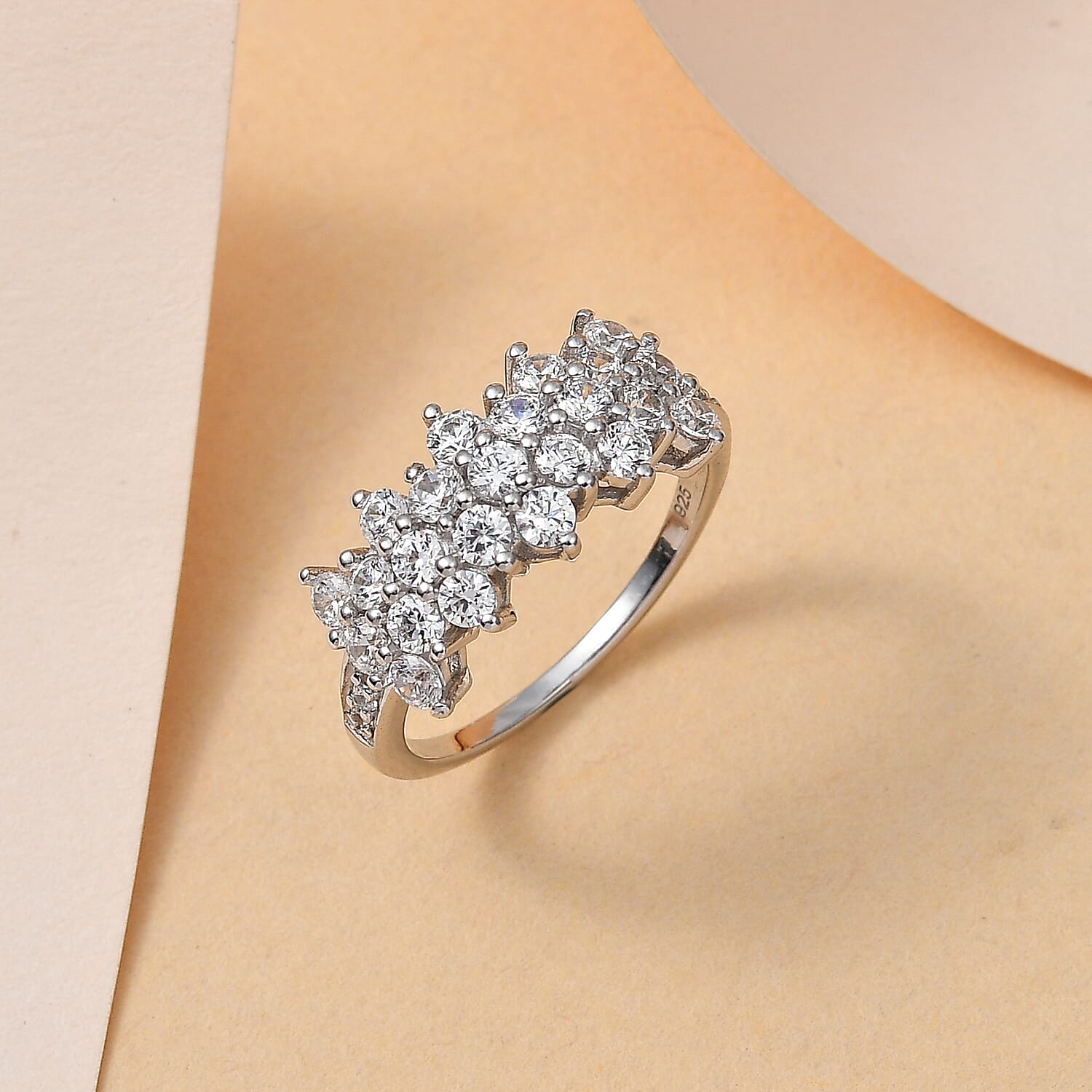 Finest CZ Cluster Ring in Platinum Overlay Sterling Silver Ct