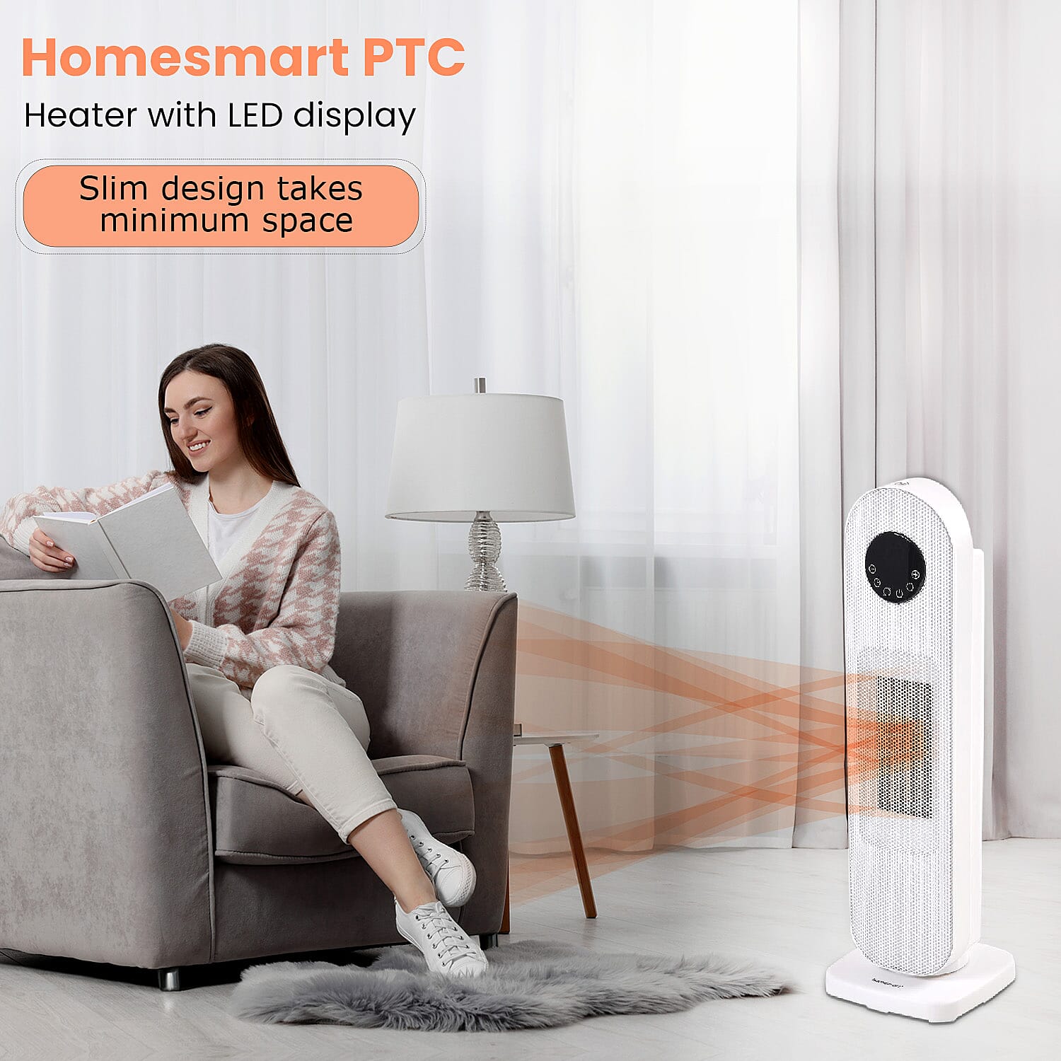 Homesmart PTC Heater with LED Display & 2 Heat Settings - White 2000W