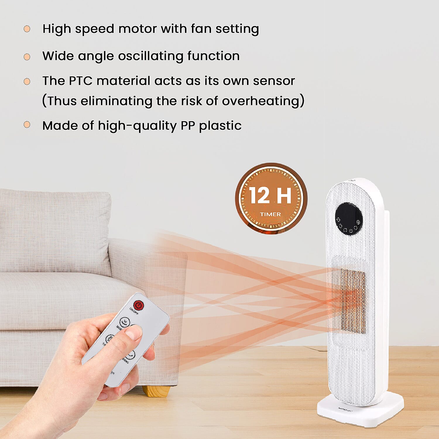 Homesmart Heater with Wide Angle Oscillating Function & LED Display (220-240V, 1300-2000W), Safety Trip Feature