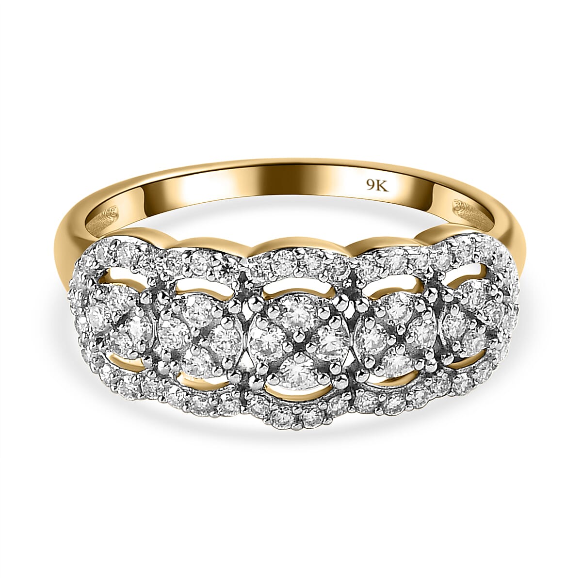 9K Yellow Gold Moissanite Half Eternity Ring