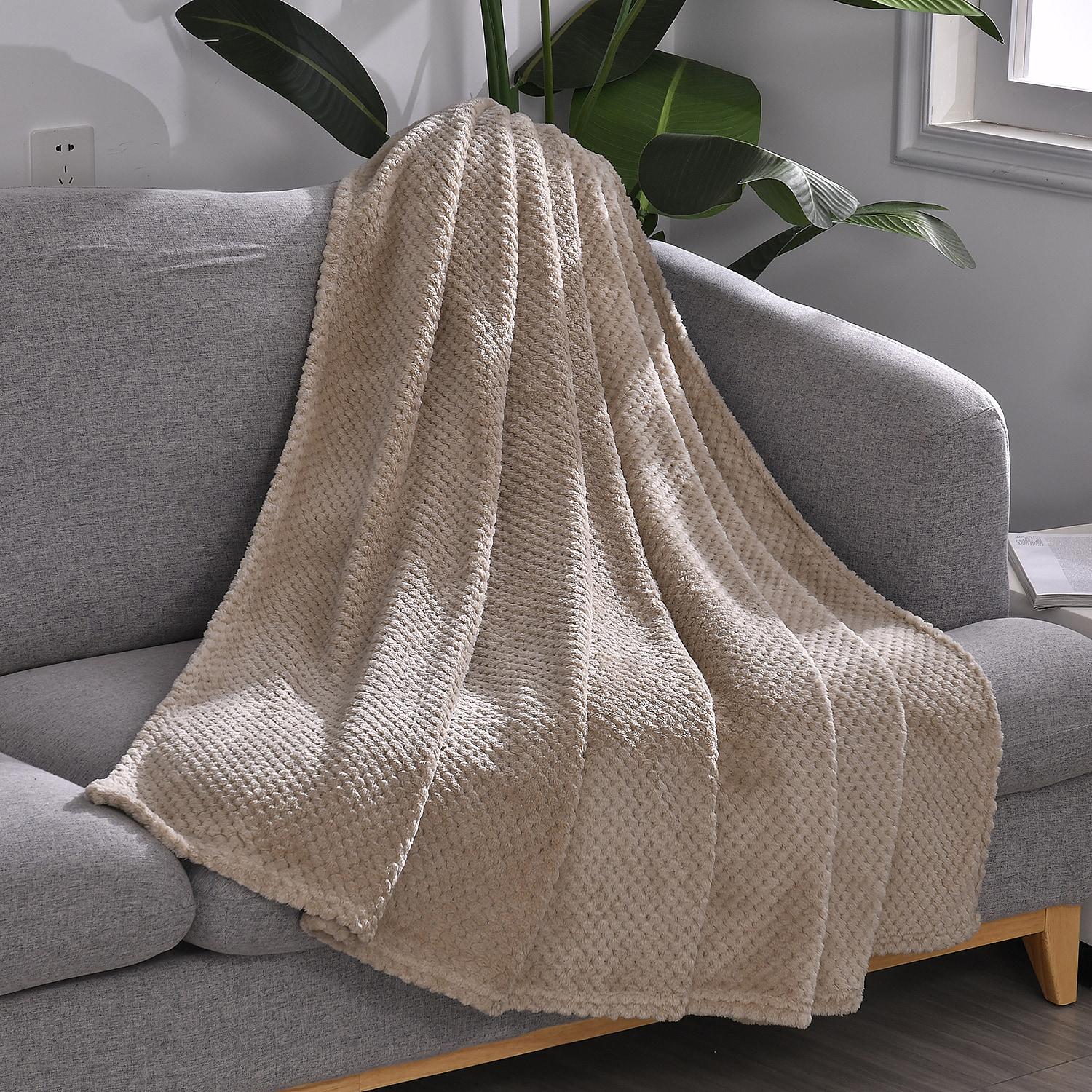 Polyester-Solid-Blanket-Size-150x1-cm-Khaki-Dark-Grey