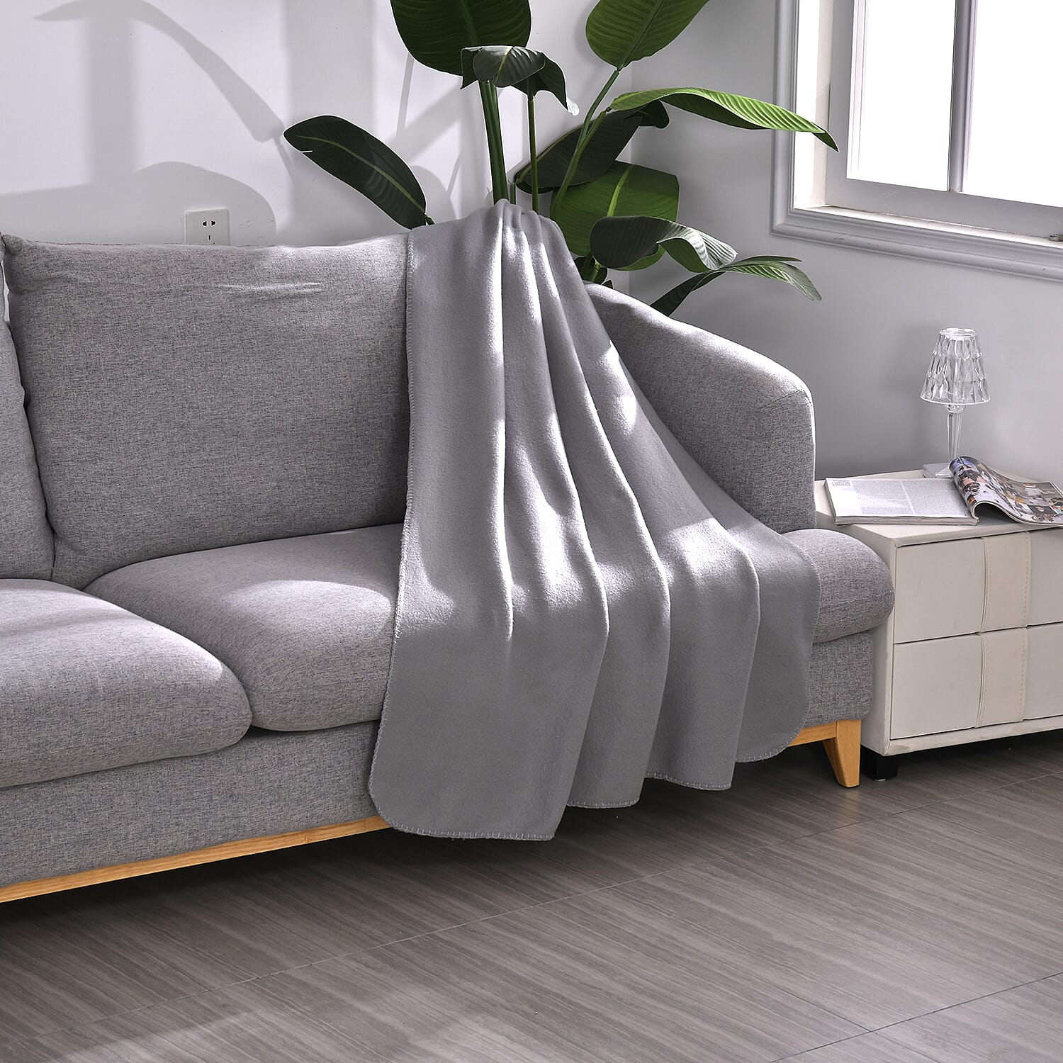 Set of 2 - Fleece Blanket with Horse Stitching (Size 170x130 cm) - Grey