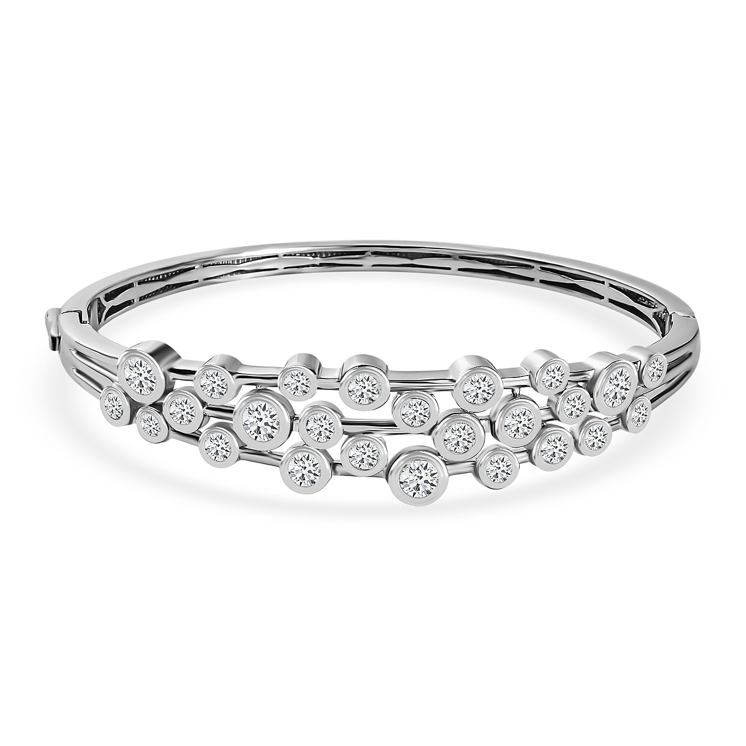 Moissanite Bubble Bangle (Size 7.5) in Platinum Overlay Sterling Silver 5.17 Ct, Silver Wt. 19.60 Gms