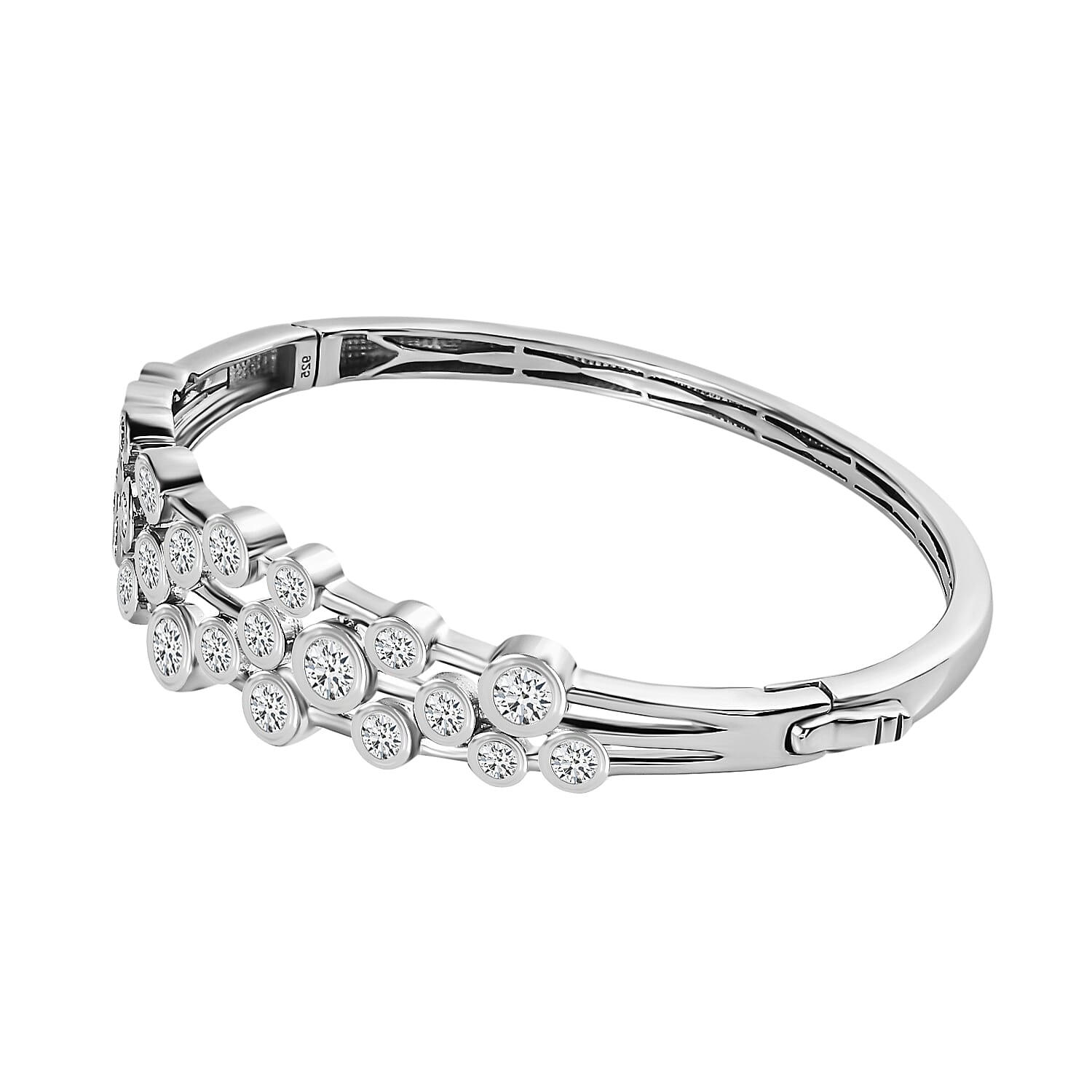 Moissanite Bubble Bangle (Size 7.5) in Platinum Overlay Sterling Silver 5.17 Ct, Silver Wt. 19.60 Gms
