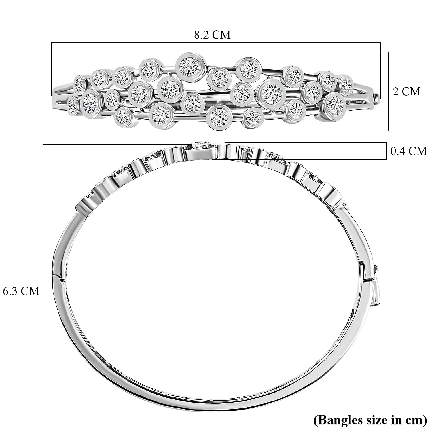 Moissanite Bubble Bangle (Size 7.5) in Platinum Overlay Sterling Silver 5.17 Ct, Silver Wt. 19.60 Gms
