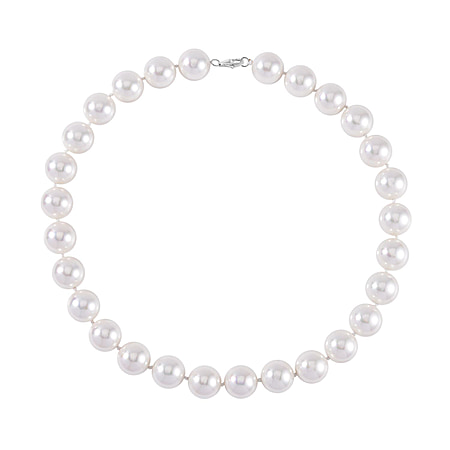 White Shell Pearl Necklace (Size - 20) in Rhodium Overlay Sterling Silver