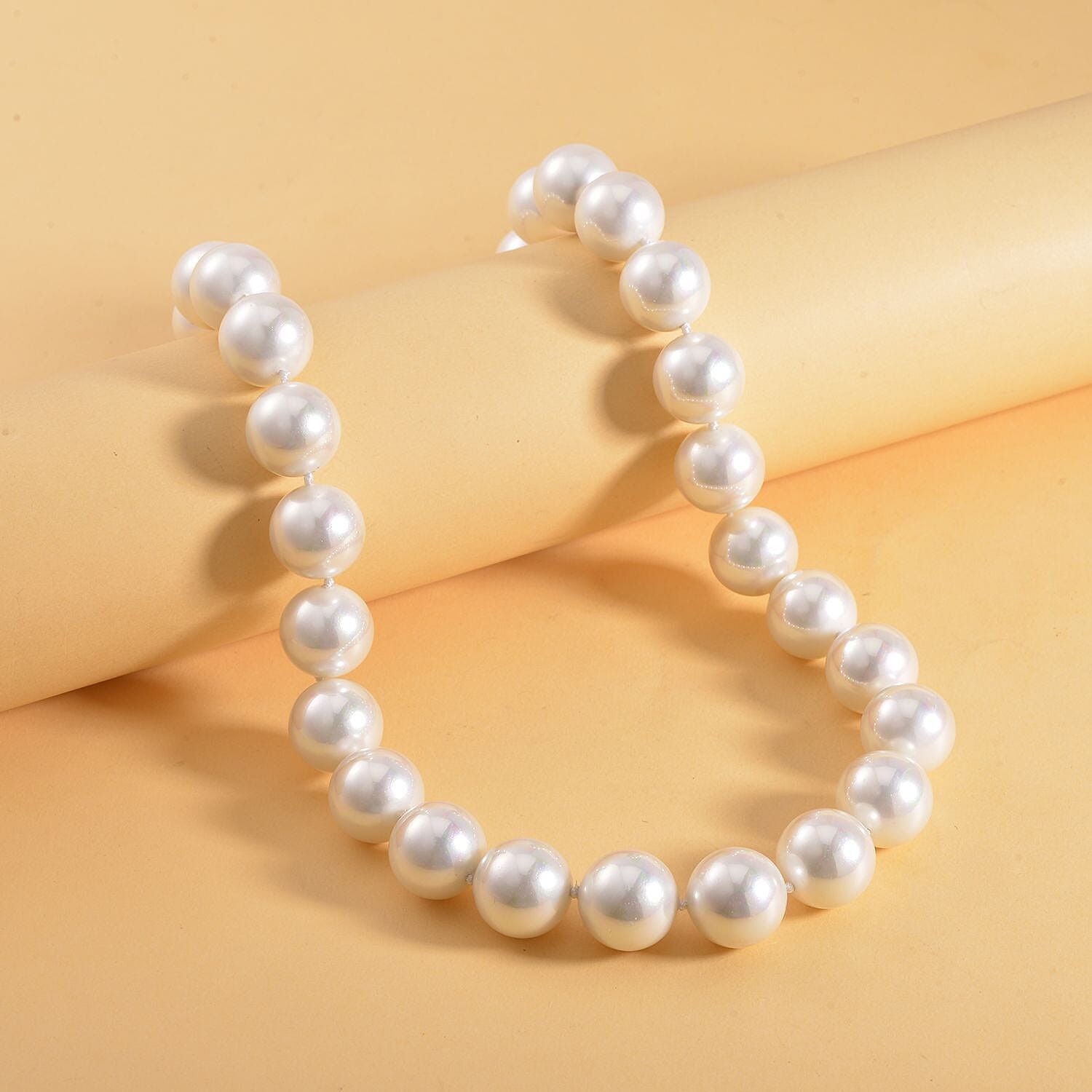 White Shell Pearl Necklace (Size - 20) in Rhodium Overlay Sterling Silver
