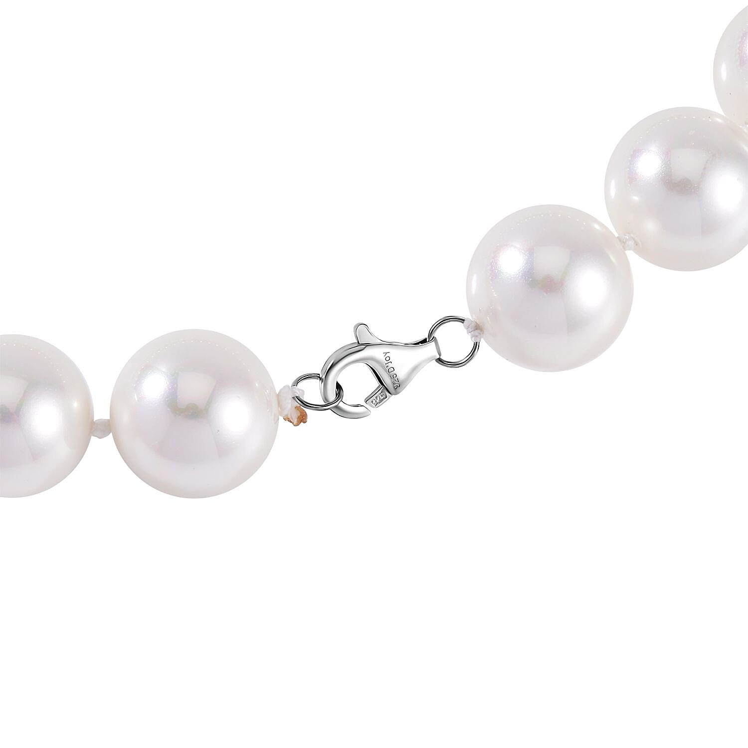 White Shell Pearl Necklace (Size - 20) in Rhodium Overlay Sterling Silver