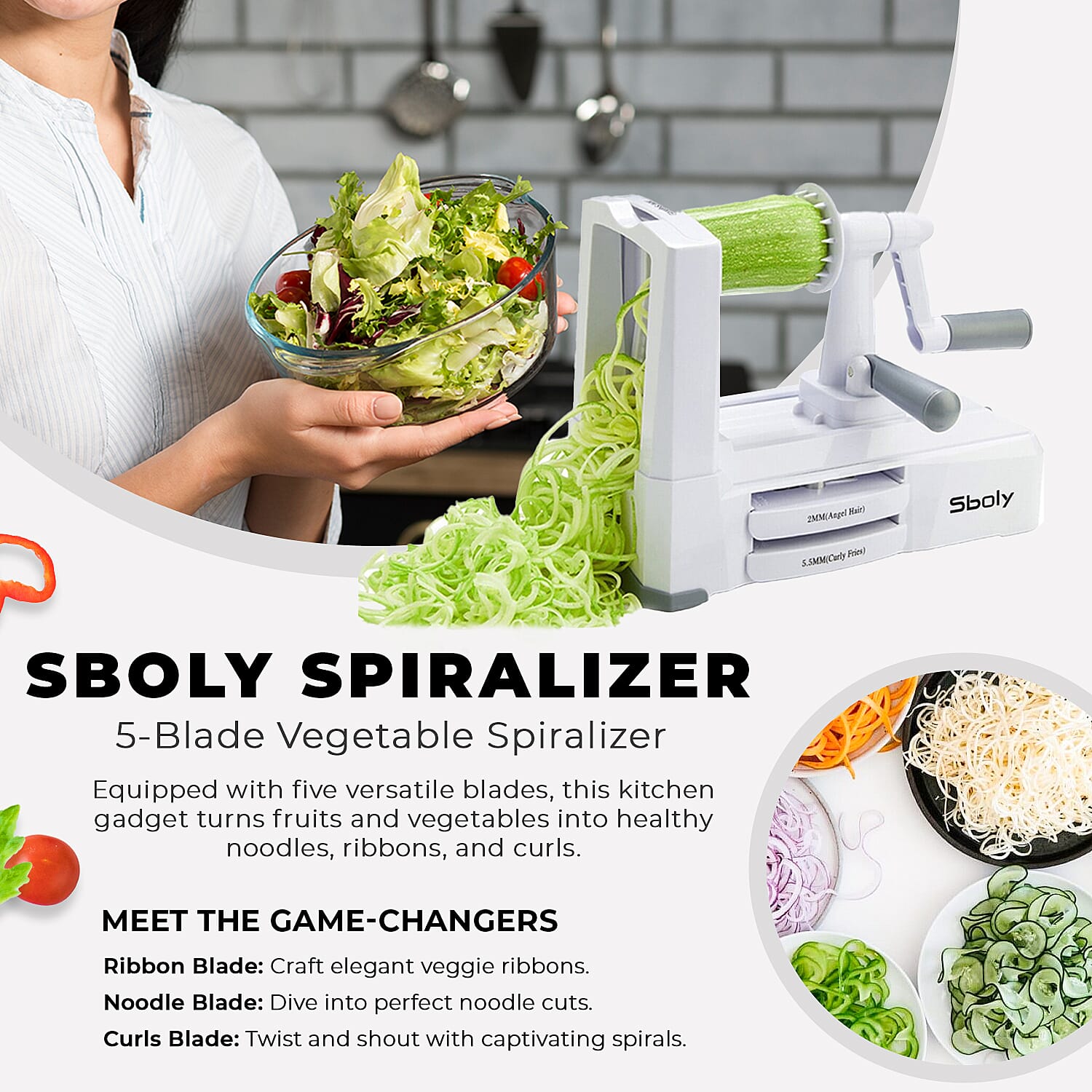 Sboly 5 In 1 Vegatable Spiralizer - White