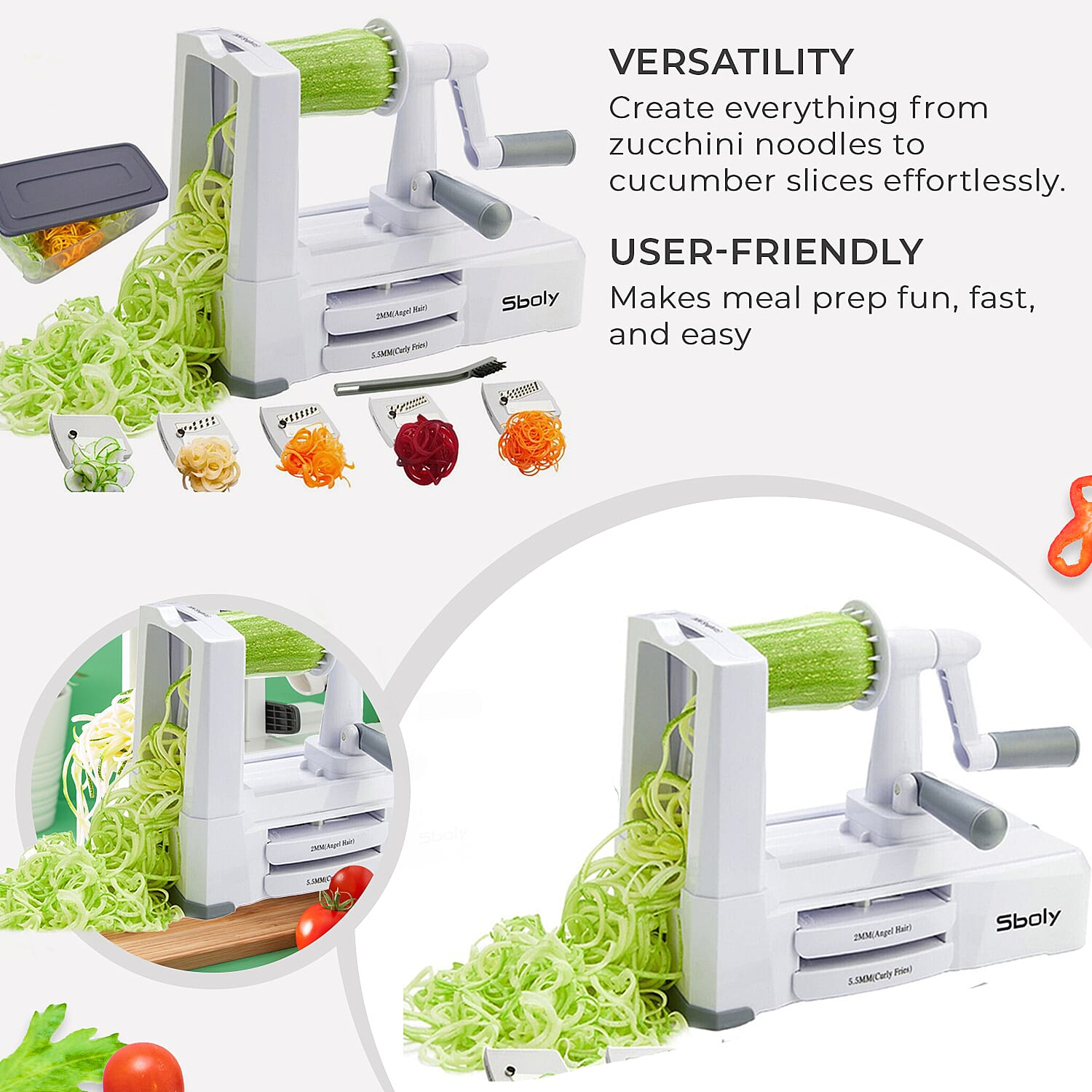 Sboly 5 In 1 Vegatable Spiralizer - White