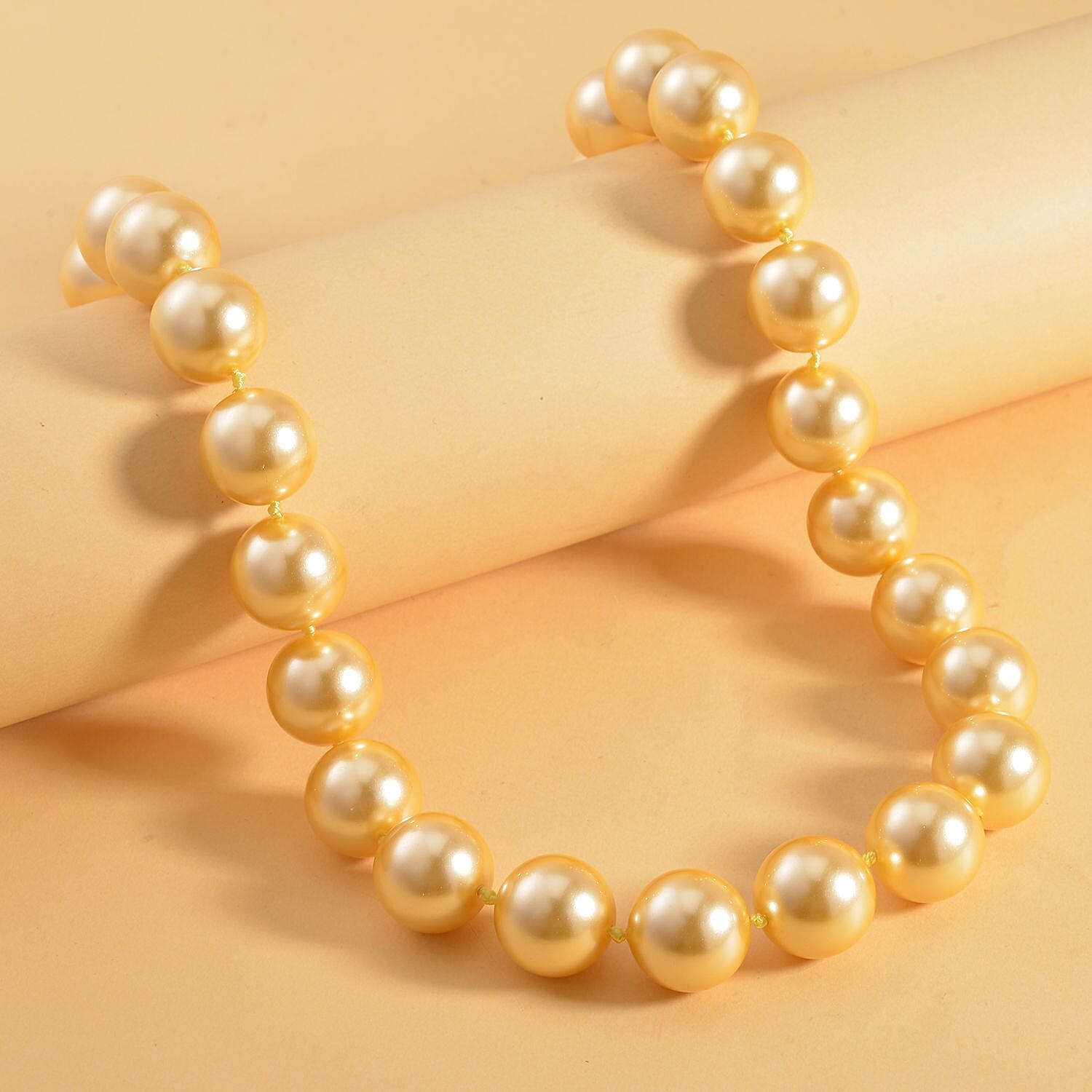 Golden Shell Pearl Necklace (Size - 20) in Rhodium Overlay Sterling Silver