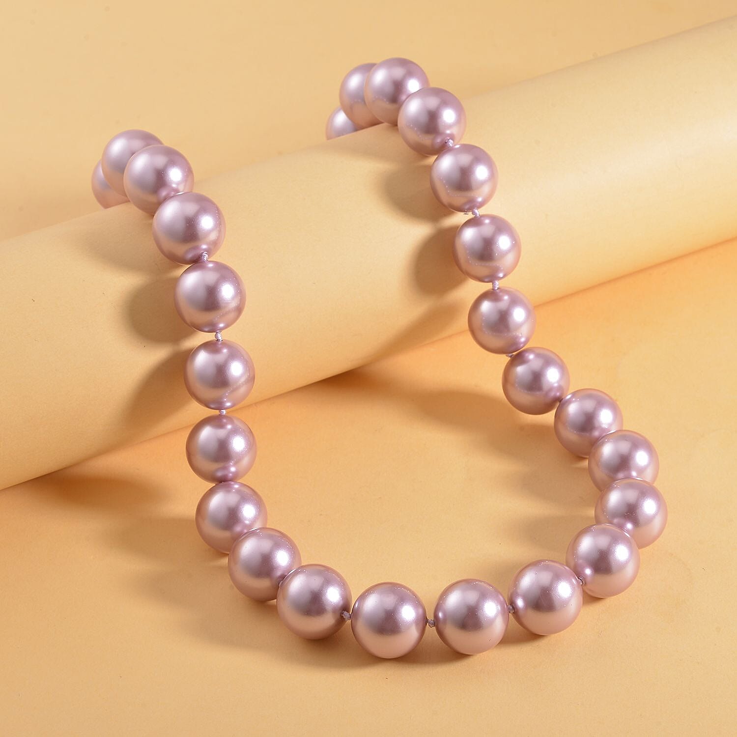 Lavender Shell Pearl Necklace (Size - 20) in Rhodium Overlay Sterling Silver