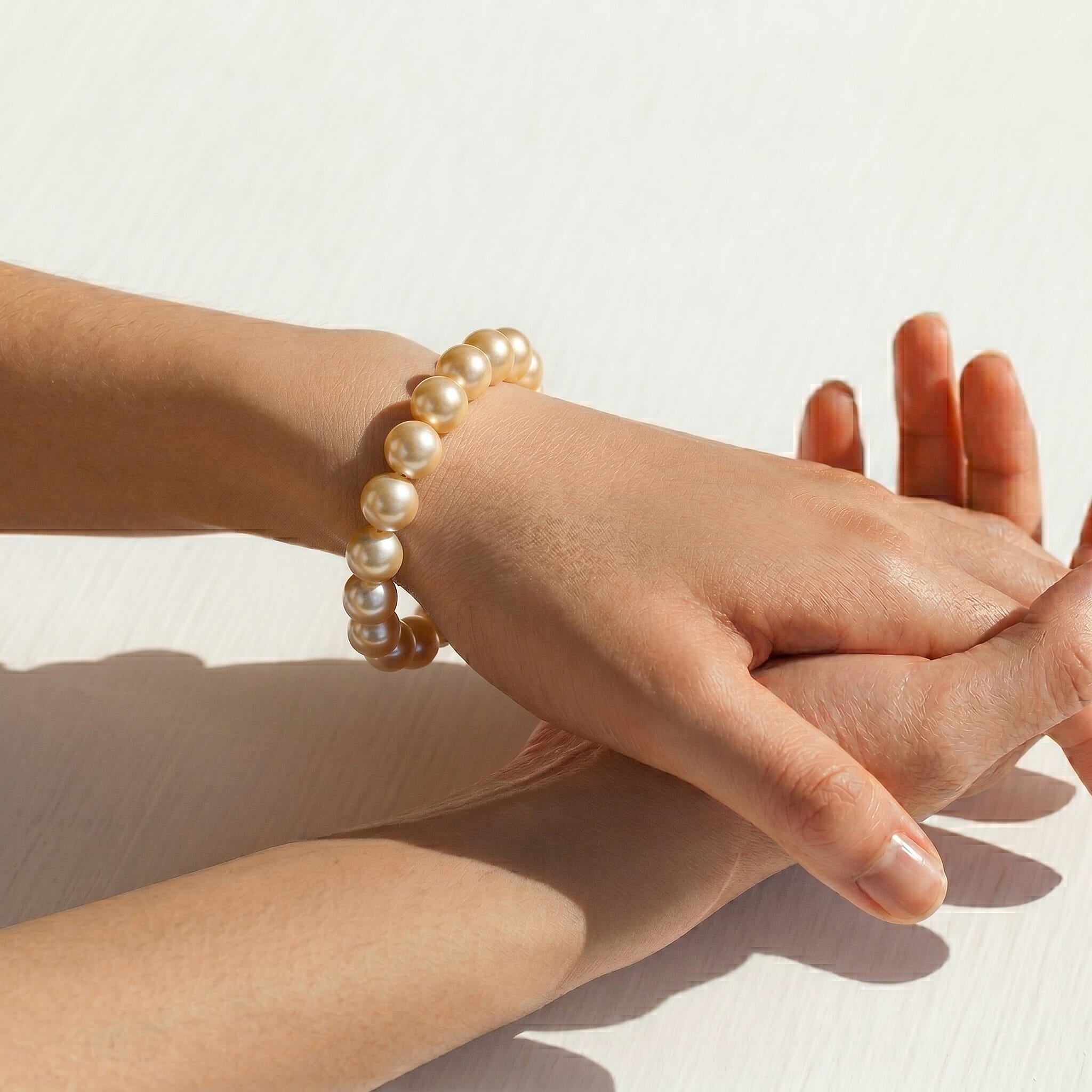 Golden Shell Pearl Stretchable Bracelet (Size - 7.5)