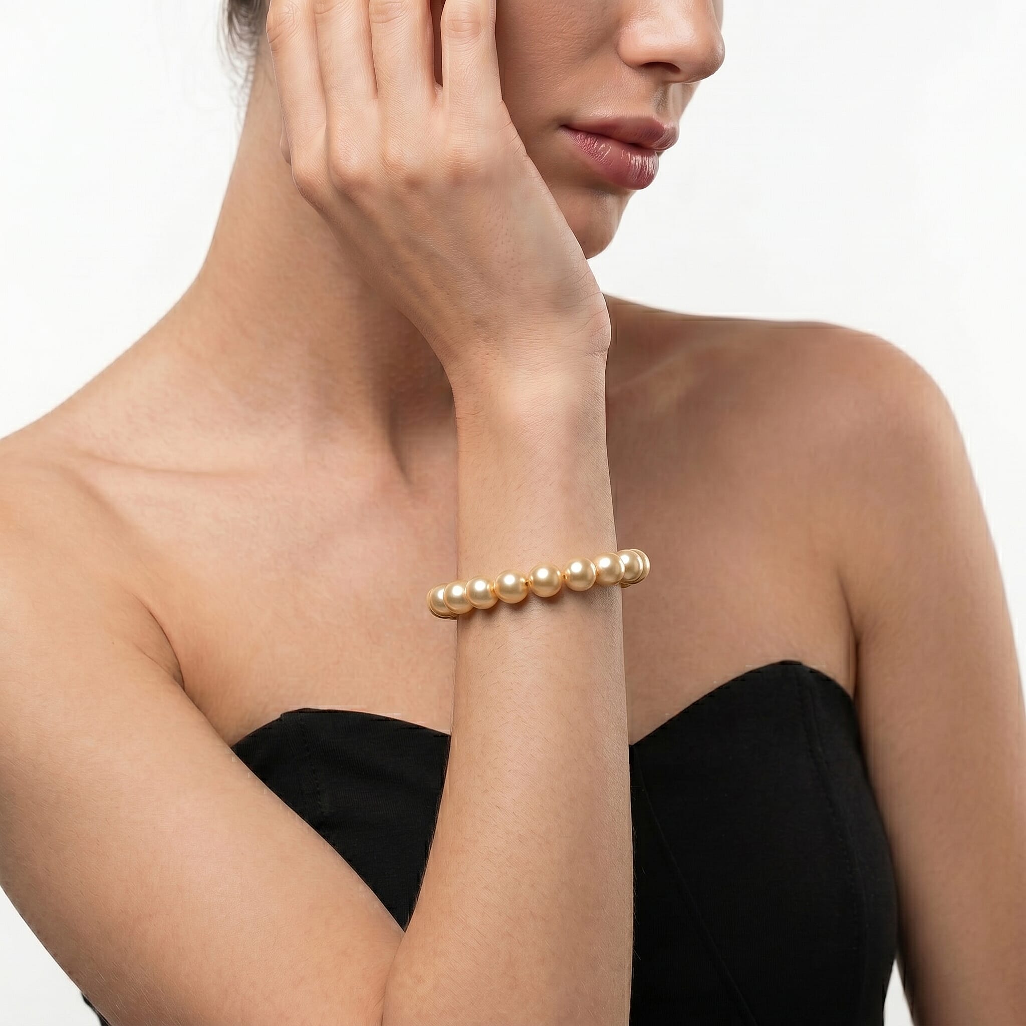 Golden Shell Pearl Stretchable Bracelet (Size - 7.5)