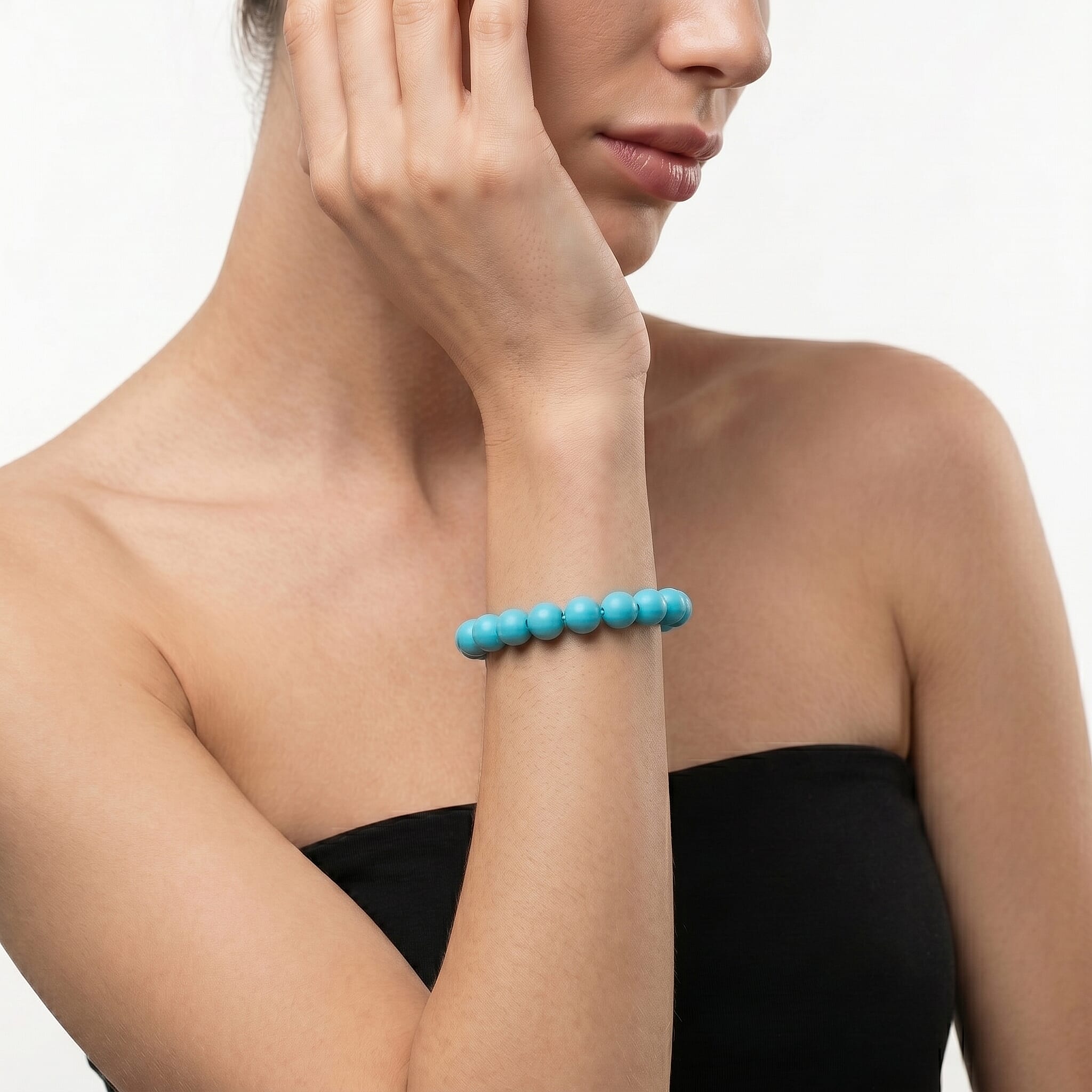 Turquoise Shell Pearl Stretchable Bracelet (Size -7.5)