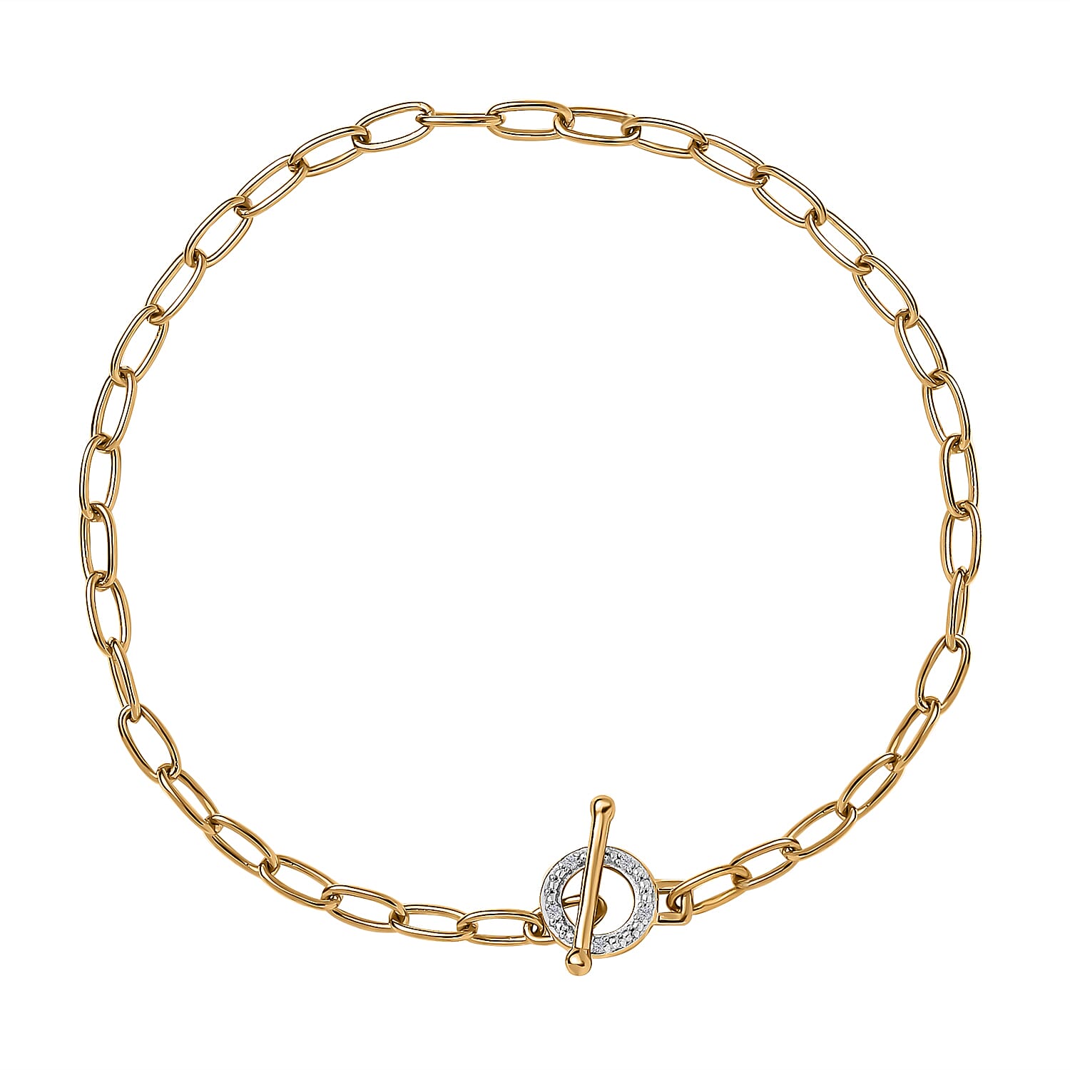 Designer Inspired - Diamond Paperclip Bracelet (Size - 7.5) With T-Bar Clasp in 18K Vermeil Yellow Gold Plated Sterling Silver