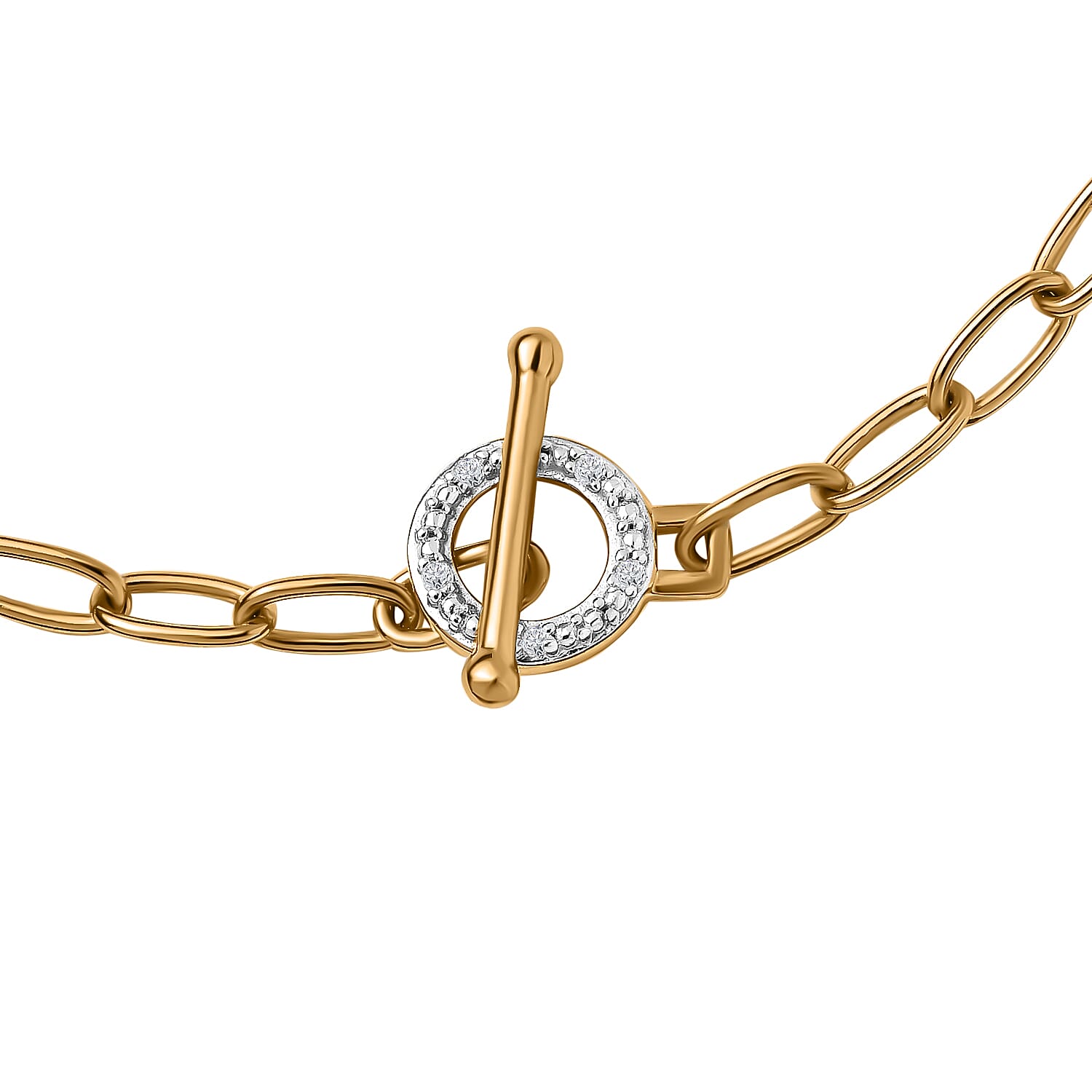 Designer Inspired - Diamond Paperclip Bracelet (Size - 7.5) With T-Bar Clasp in 18K Vermeil Yellow Gold Plated Sterling Silver