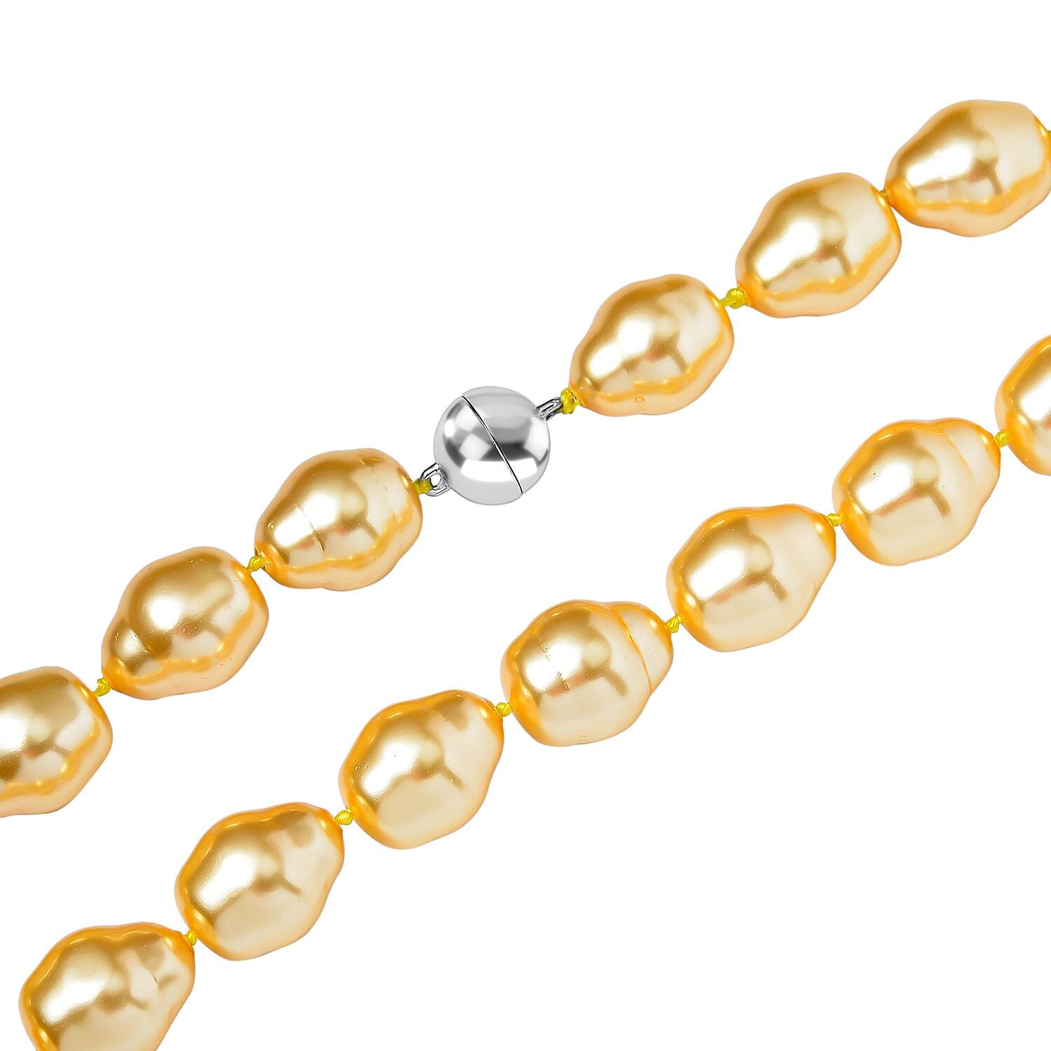One Time Deal- Golden Color Shell Pearl Necklace (Size - 20) in Rhodium Overlay Sterling Silver