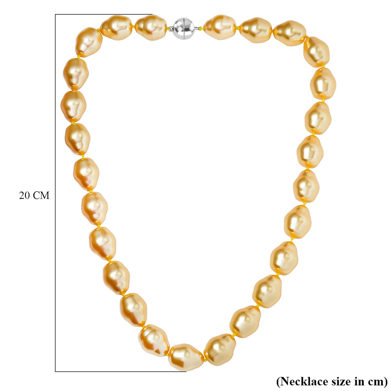 One Time Deal- Golden Color Shell Pearl Necklace (Size - 20) in Rhodium Overlay Sterling Silver