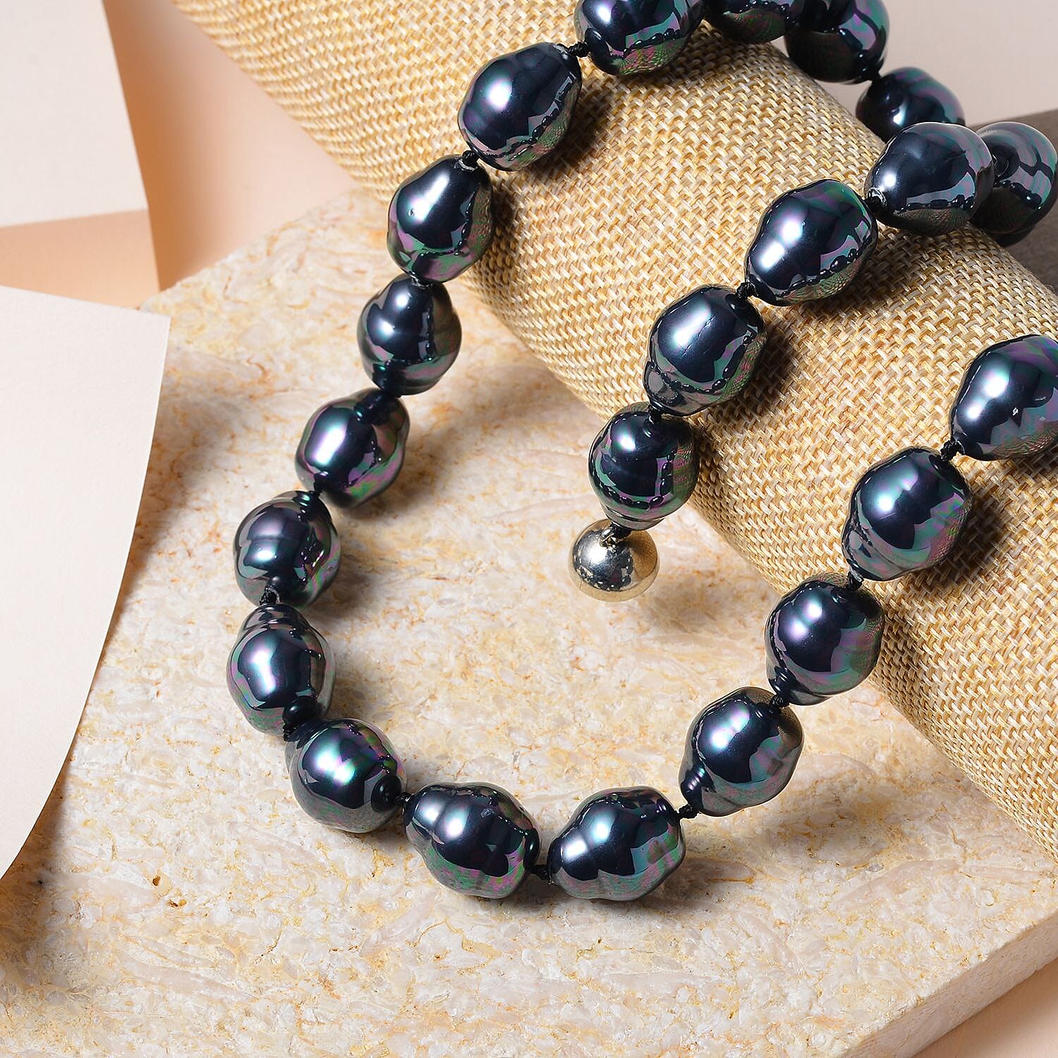 One Time Deal- Peacock Color Shell Pearl  Necklace (Size - 20) in Rhodium Overlay Sterling Silver