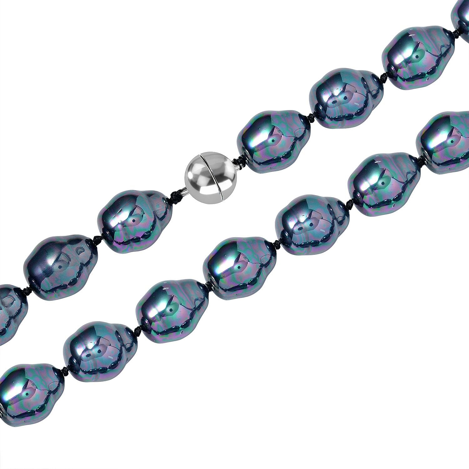 One Time Deal- Peacock Color Shell Pearl  Necklace (Size - 20) in Rhodium Overlay Sterling Silver