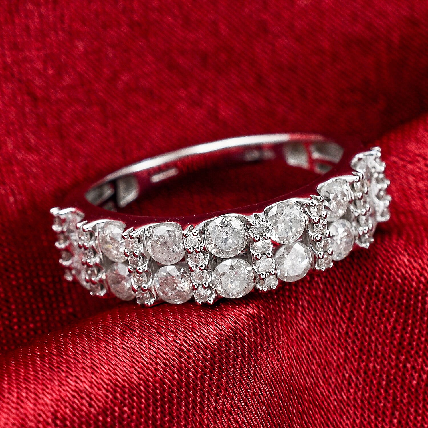 NY Close Out- 9K White Gold Diamond Half-Eternity Ring 1.00 Ct.